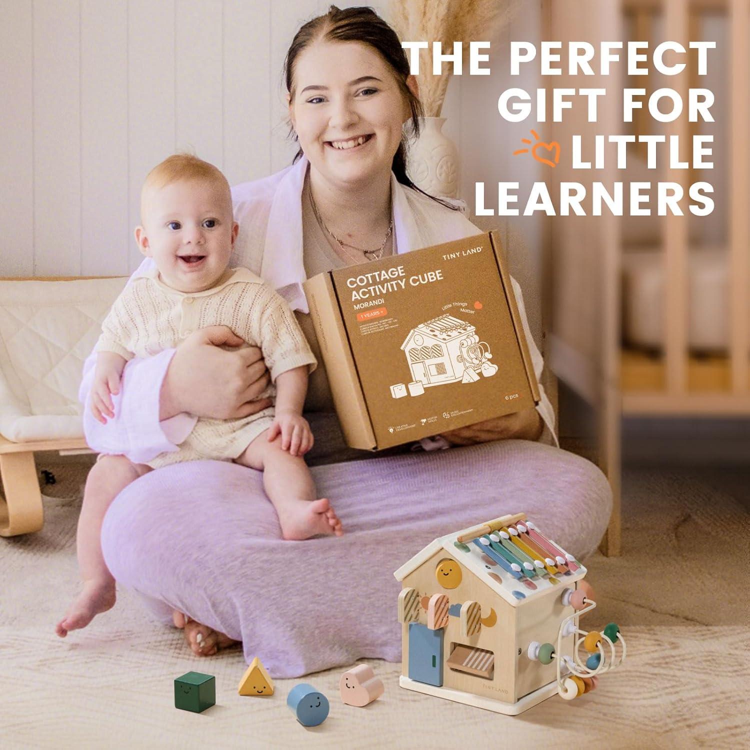 imageTiny Land 9in1 Wooden Activity Cube Montessori Baby Activity Center for 1 Year Old Educational Toy for Toddlers Ideal Gift for Boys and Girls MorandiMorandi