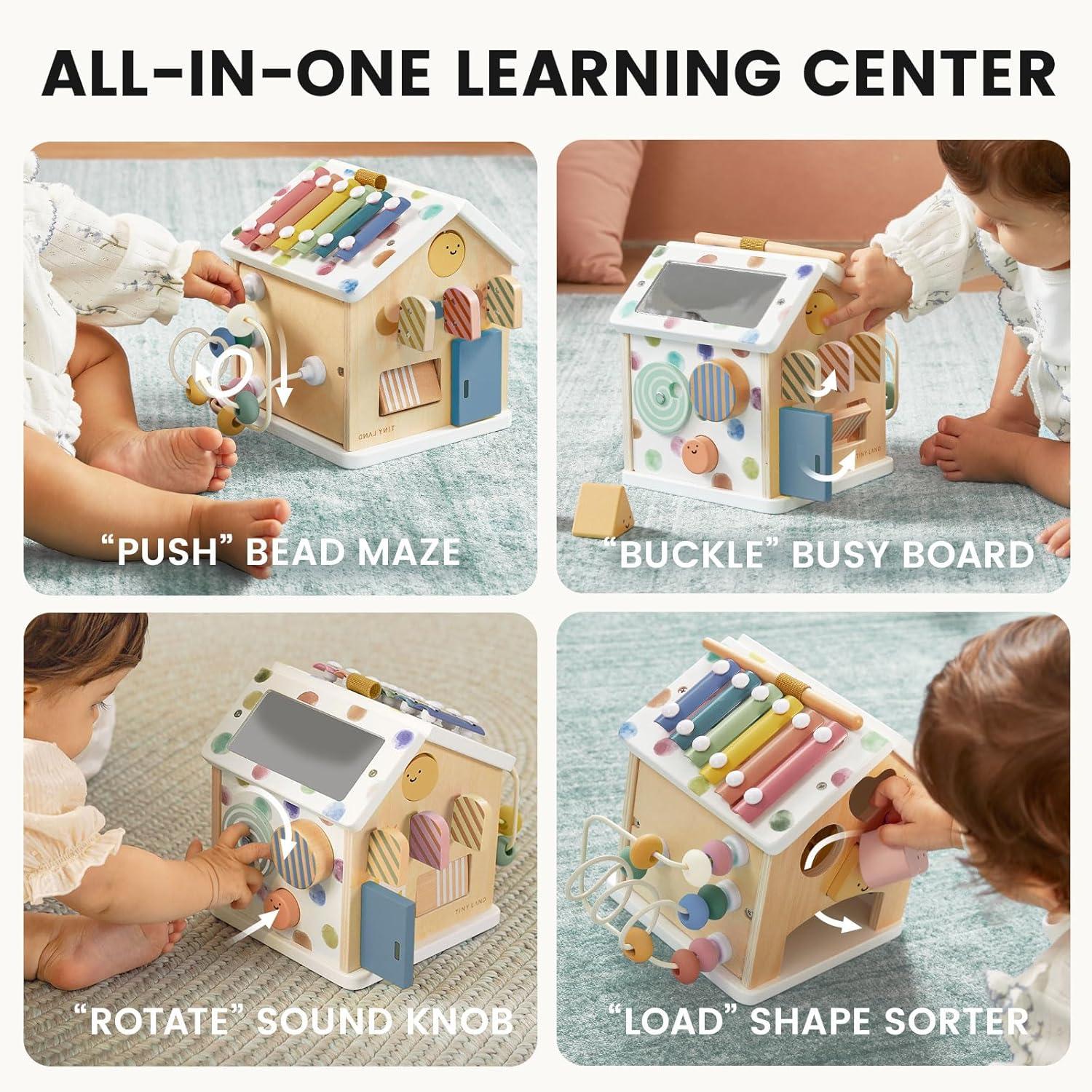 imageTiny Land 9in1 Wooden Activity Cube Montessori Baby Activity Center for 1 Year Old Educational Toy for Toddlers Ideal Gift for Boys and Girls MorandiMorandi