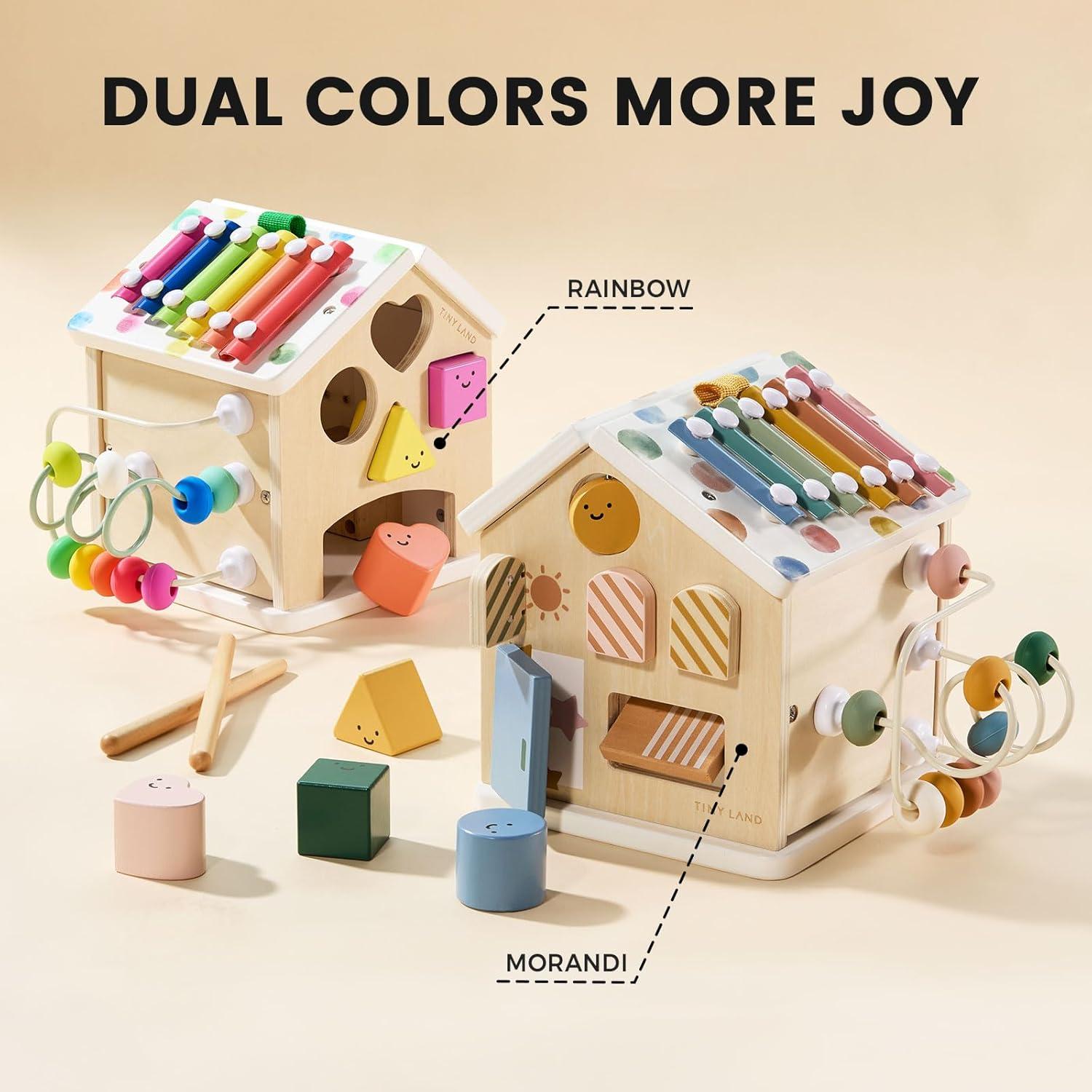 imageTiny Land 9in1 Wooden Activity Cube Montessori Baby Activity Center for 1 Year Old Educational Toy for Toddlers Ideal Gift for Boys and Girls MorandiMorandi