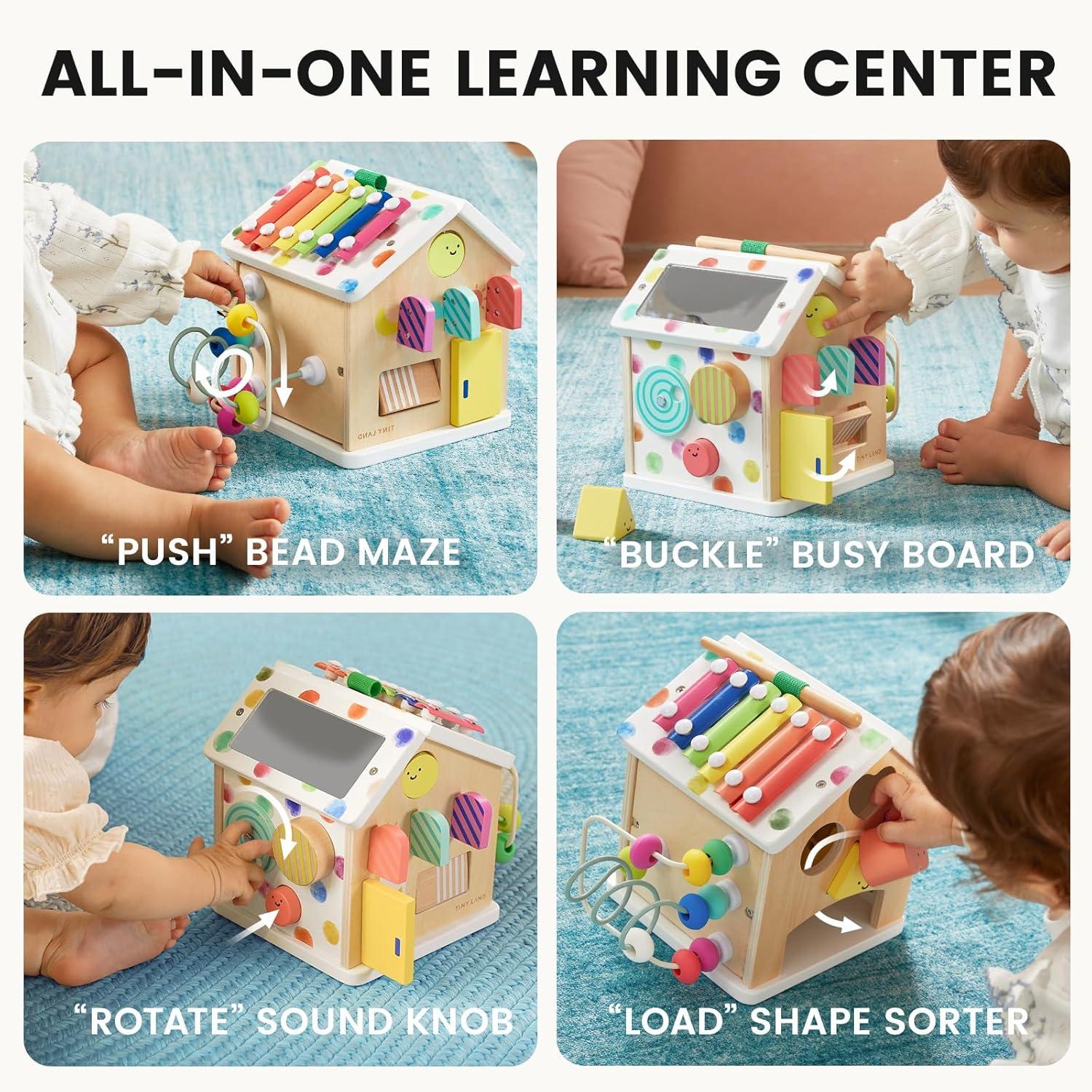 imageTiny Land 9in1 Wooden Activity Cube Montessori Baby Activity Center for 1 Year Old Educational Toy for Toddlers Ideal Gift for Boys and Girls MorandiRainbow