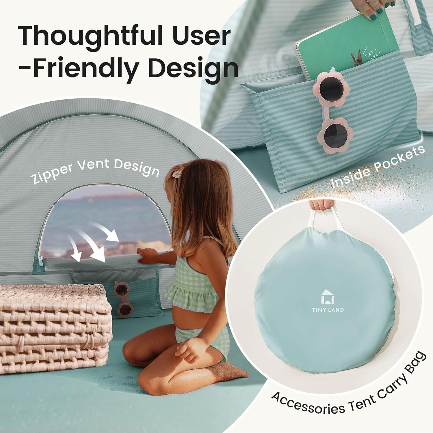 imageTiny Land Baby Beach Tent Pop Up Baby Tent with UV Protection Portable Baby Beach Essentials 35x28x32 Sun Shelter for Infants Baby Outdoor Use PinkPastel Aqua