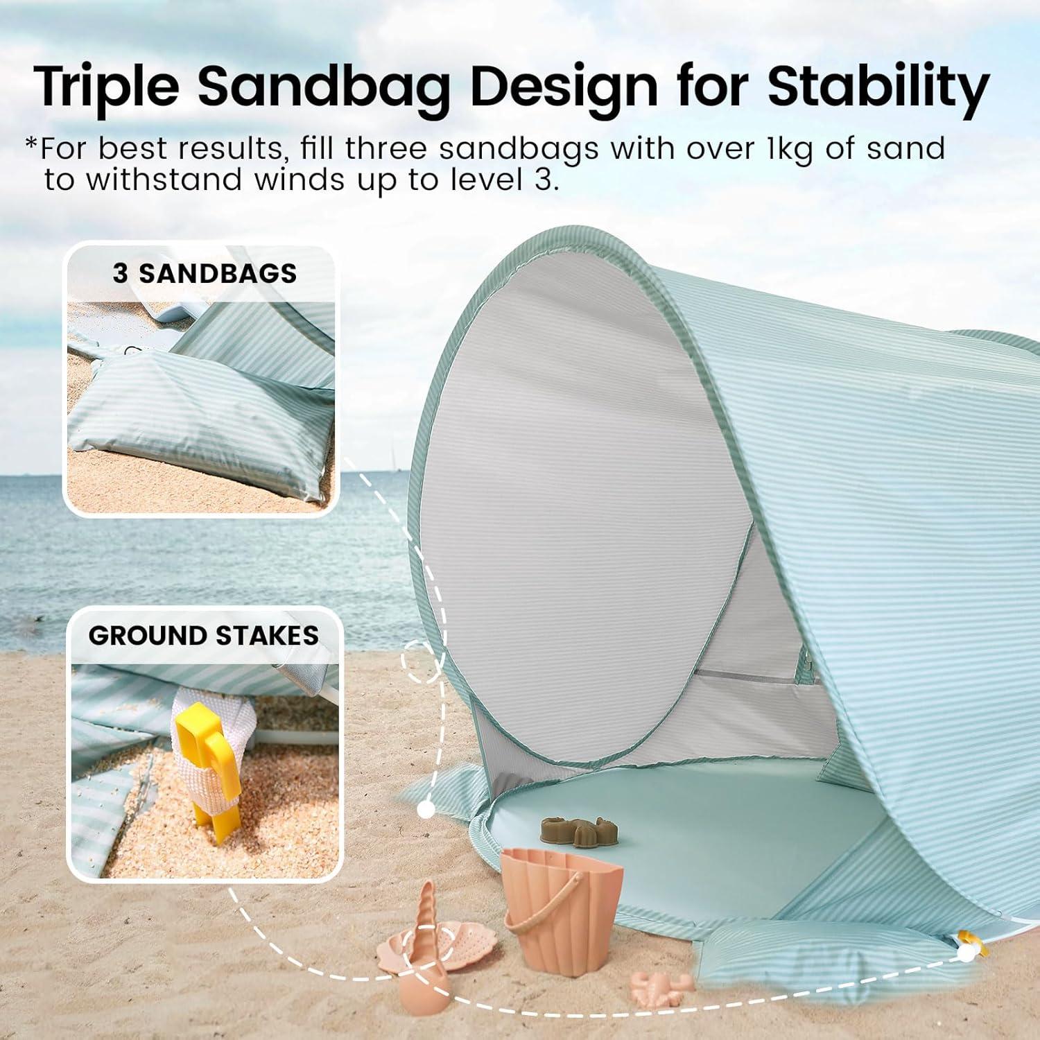 imageTiny Land Baby Beach Tent Pop Up Baby Tent with UV Protection Portable Baby Beach Essentials 35x28x32 Sun Shelter for Infants Baby Outdoor Use PinkPastel Aqua