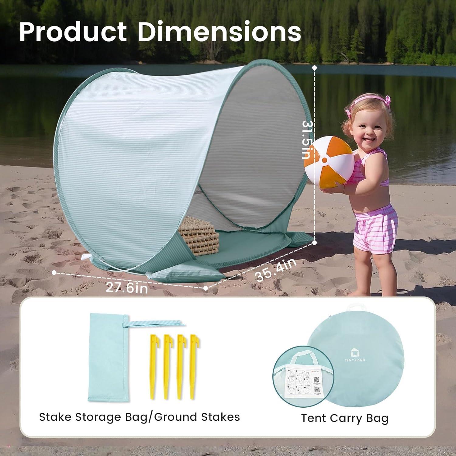 imageTiny Land Baby Beach Tent Pop Up Baby Tent with UV Protection Portable Baby Beach Essentials 35x28x32 Sun Shelter for Infants Baby Outdoor Use PinkPastel Aqua
