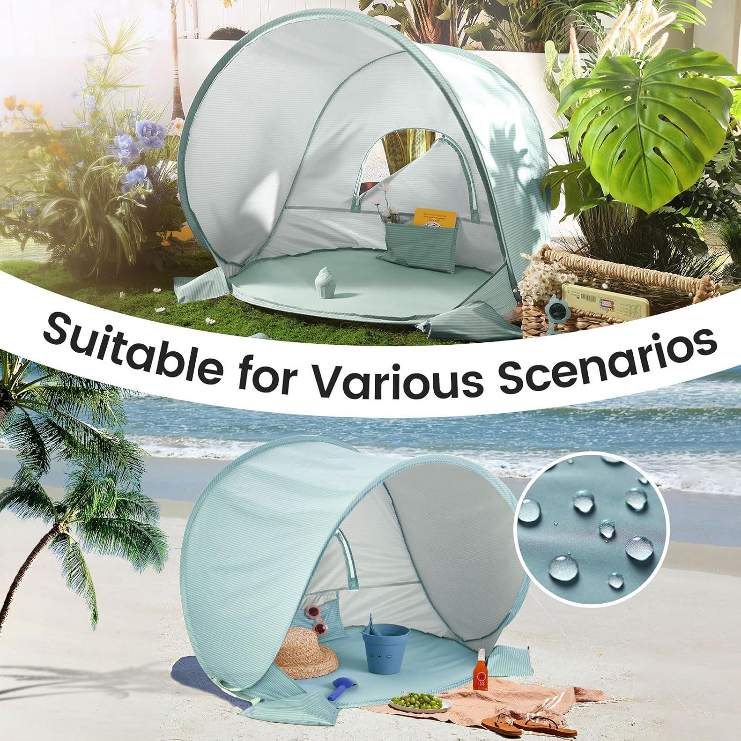imageTiny Land Baby Beach Tent Pop Up Baby Tent with UV Protection Portable Baby Beach Essentials 35x28x32 Sun Shelter for Infants Baby Outdoor Use PinkPastel Aqua