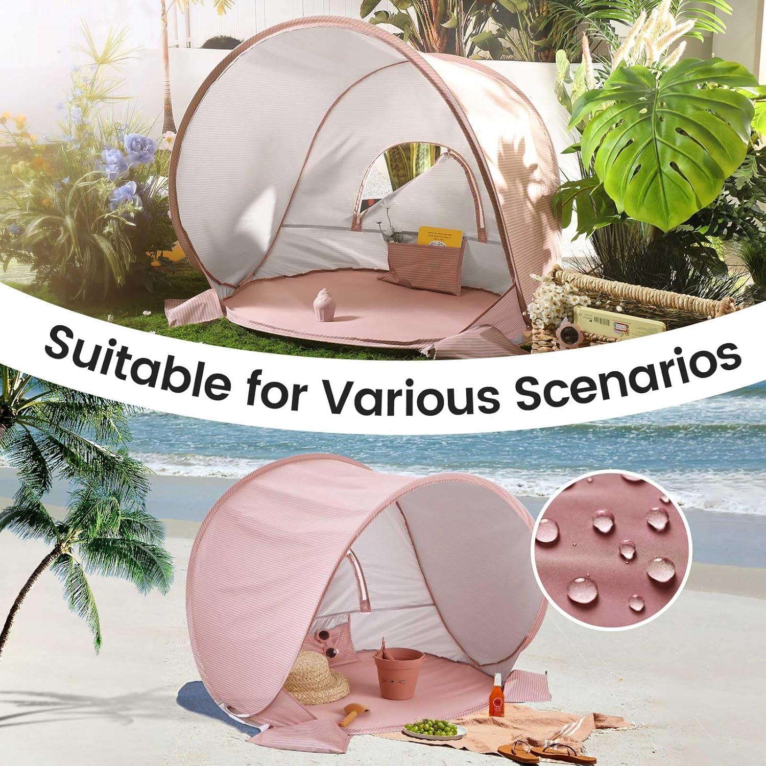 imageTiny Land Baby Beach Tent Pop Up Baby Tent with UV Protection Portable Baby Beach Essentials 35x28x32 Sun Shelter for Infants Baby Outdoor Use PinkSunset Blush