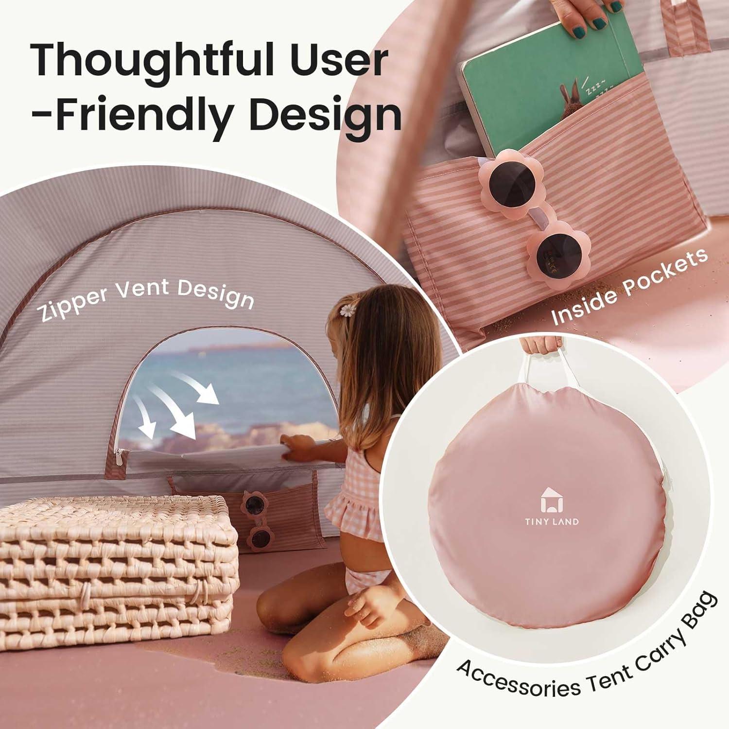 imageTiny Land Baby Beach Tent Pop Up Baby Tent with UV Protection Portable Baby Beach Essentials 35x28x32 Sun Shelter for Infants Baby Outdoor Use PinkSunset Blush
