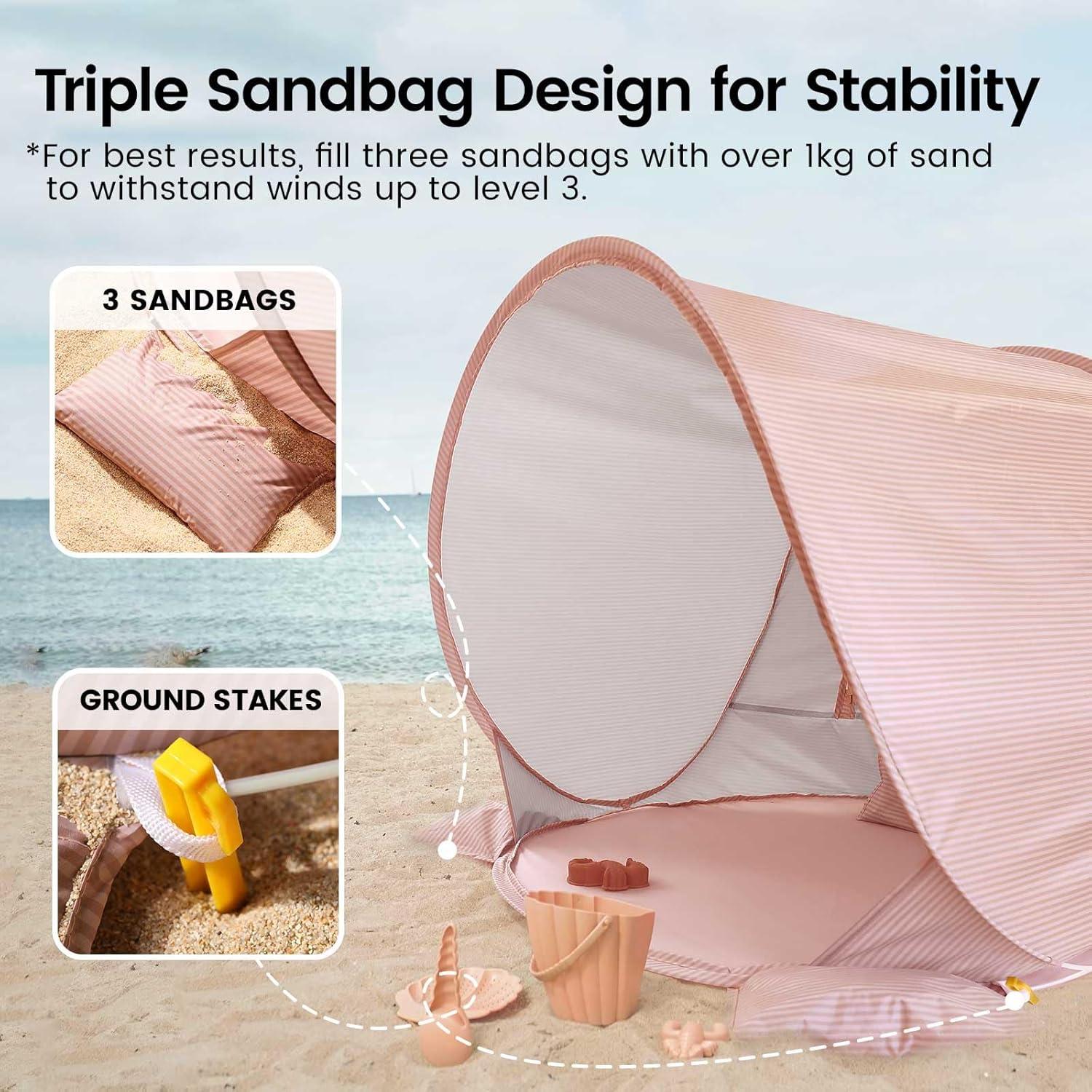 imageTiny Land Baby Beach Tent Pop Up Baby Tent with UV Protection Portable Baby Beach Essentials 35x28x32 Sun Shelter for Infants Baby Outdoor Use PinkSunset Blush