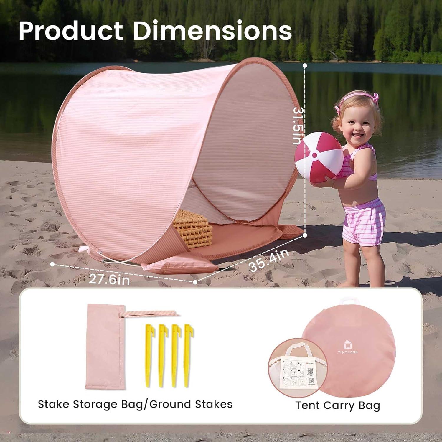 imageTiny Land Baby Beach Tent Pop Up Baby Tent with UV Protection Portable Baby Beach Essentials 35x28x32 Sun Shelter for Infants Baby Outdoor Use PinkSunset Blush