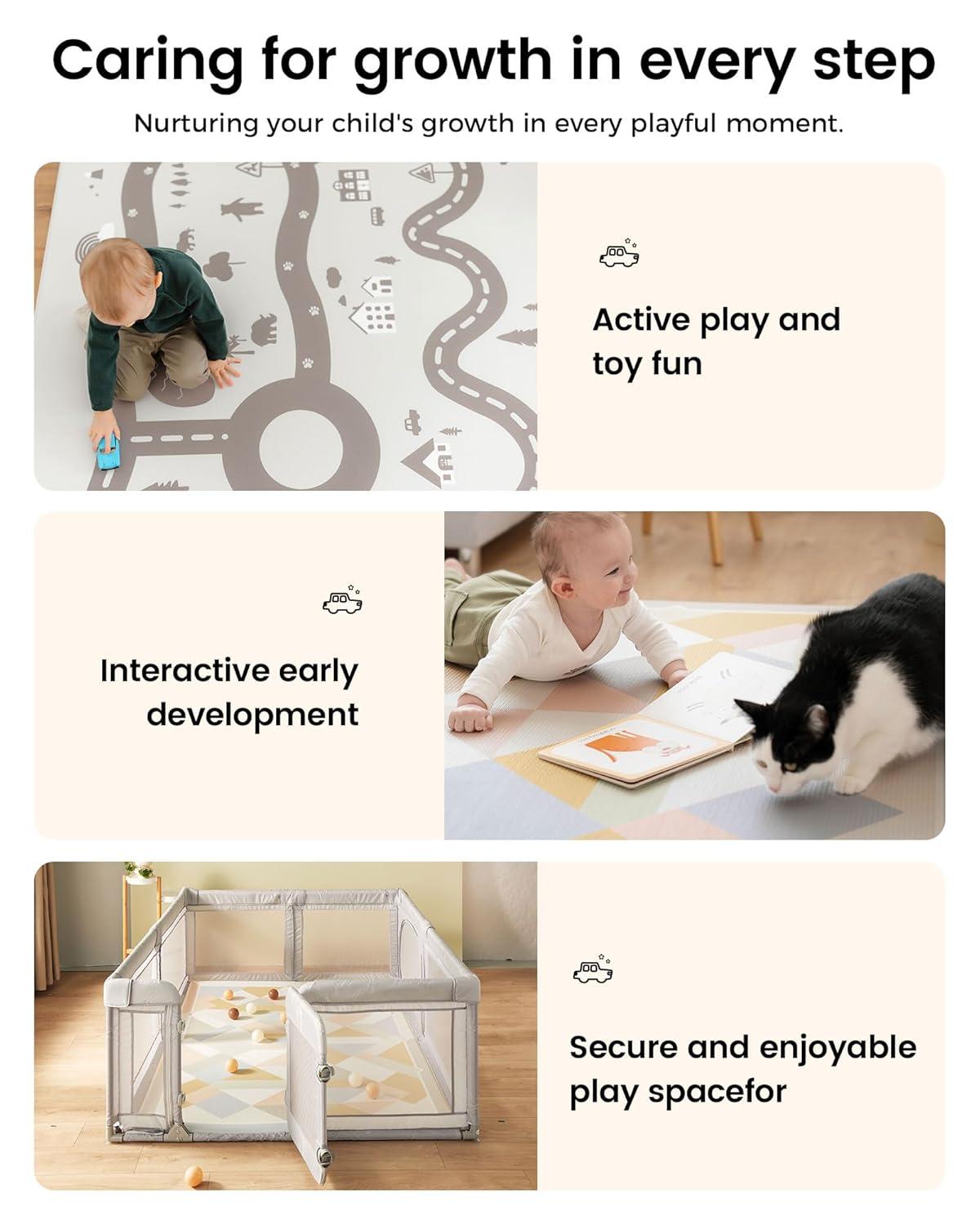 imageTiny Land Baby Play Mat Extra Large 78x55 Waterproof Crawling Playmat for Infants amp Toddlers Reversible NonSlip Foam Floor Mat Soft Thick Foldable Modern Zoo OasisModern Zoo Oasis