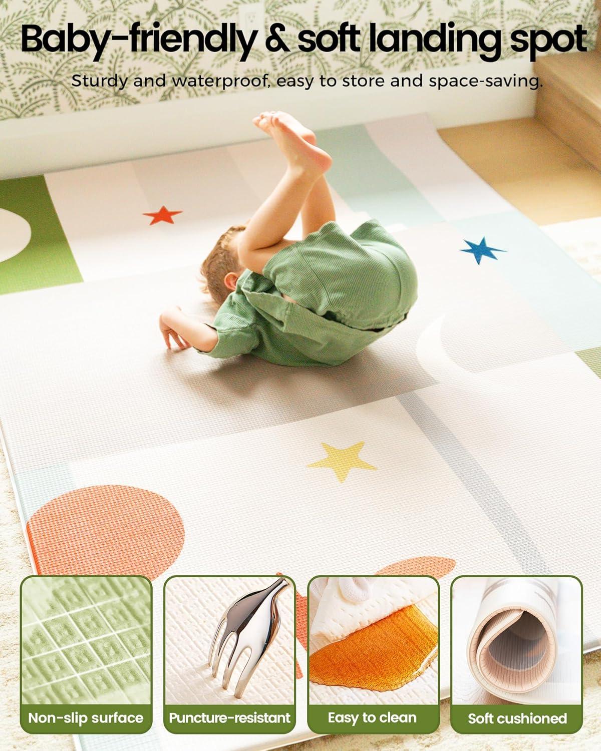 imageTiny Land Baby Play Mat Extra Large 78x55 Waterproof Crawling Playmat for Infants amp Toddlers Reversible NonSlip Foam Floor Mat Soft Thick Foldable Modern Zoo OasisForest Wonders