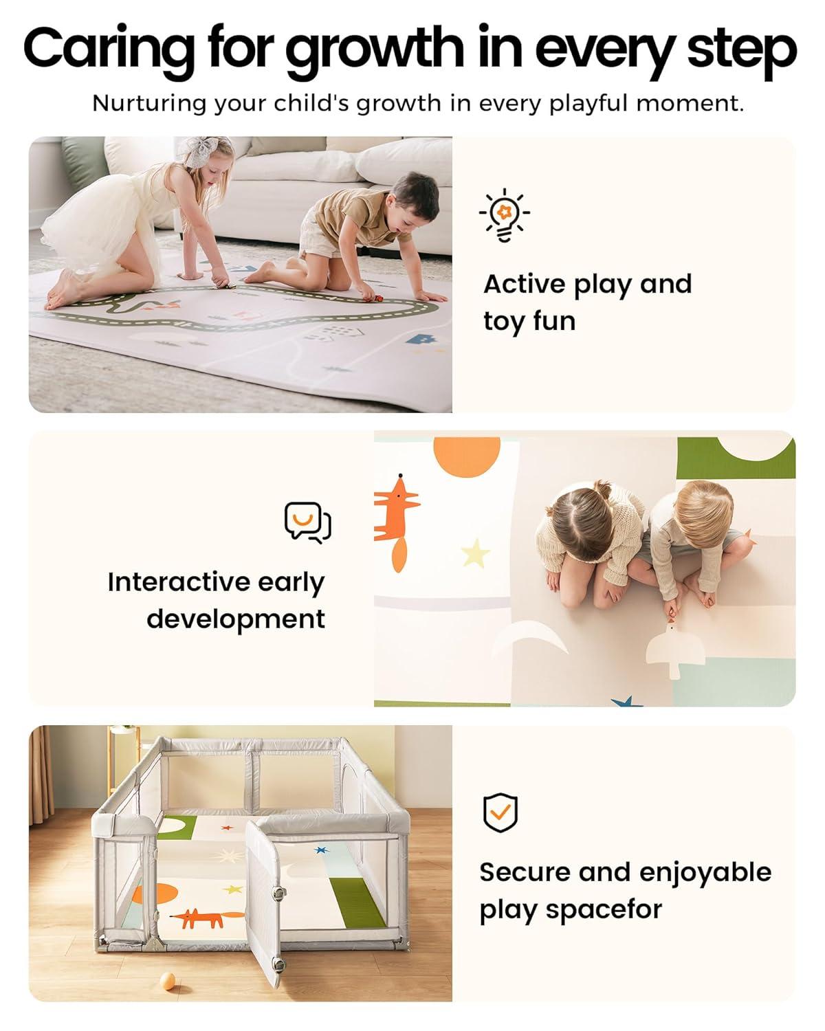 imageTiny Land Baby Play Mat Extra Large 78x55 Waterproof Crawling Playmat for Infants amp Toddlers Reversible NonSlip Foam Floor Mat Soft Thick Foldable Modern Zoo OasisForest Wonders