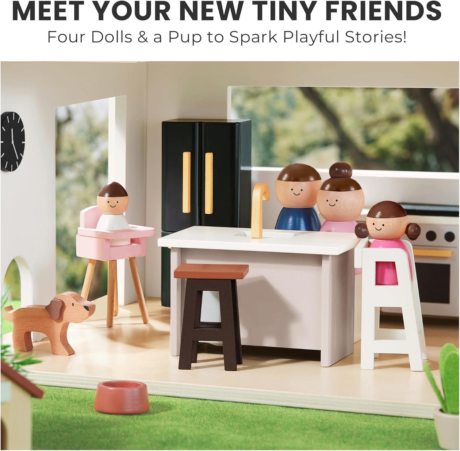 imageTiny Land Doll House Modern Family Dollhouse with Realistic Design Wooden Dollhouse with 53Pcs Furniture Ideal Gift for Kids Ages 3