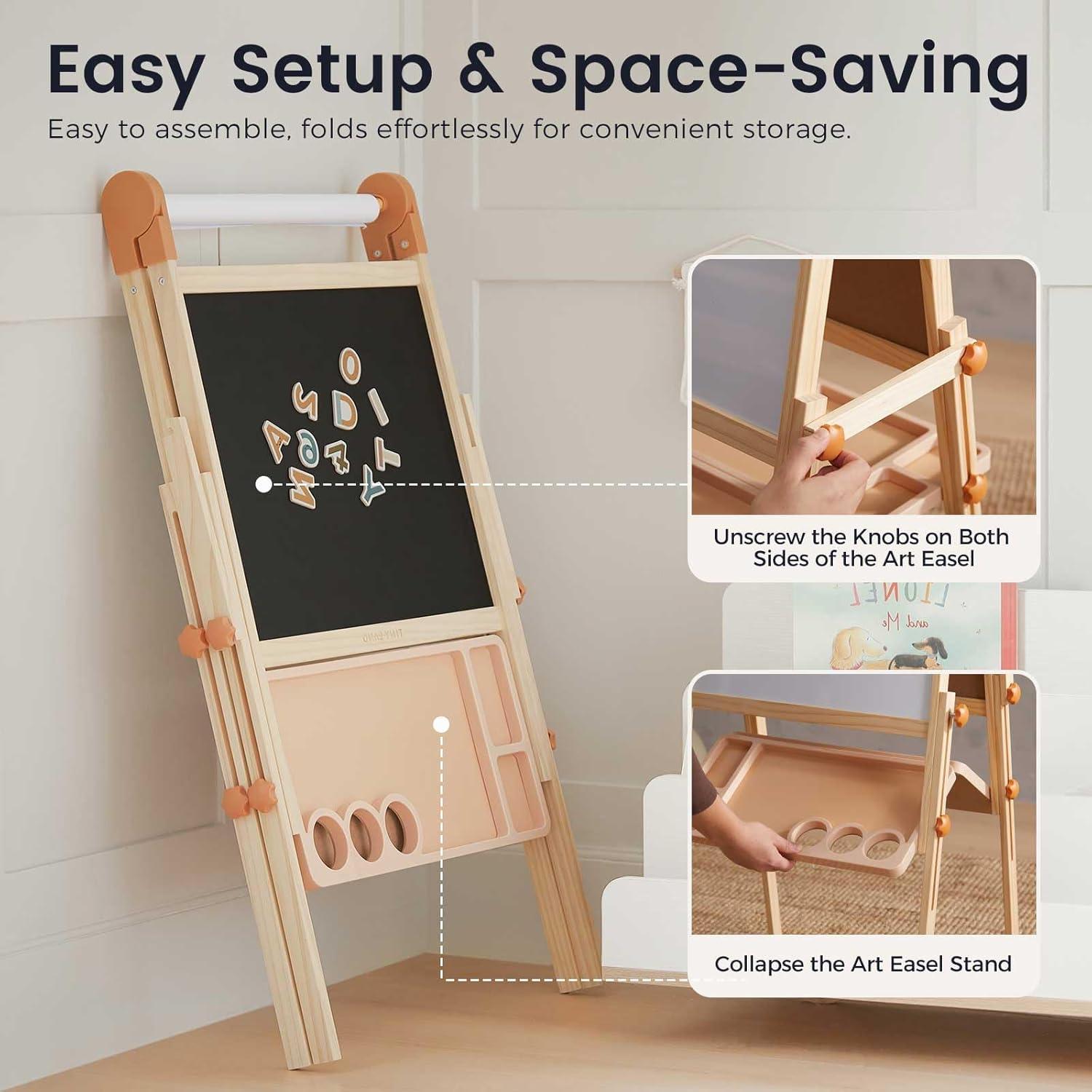 imageTiny Land Easel for Kids DoubleSided Magnetic Easel Adjustable Wooden Kids Art Easel with Paper Roll LearningToy for 345678 Years Old Boy amp Girls