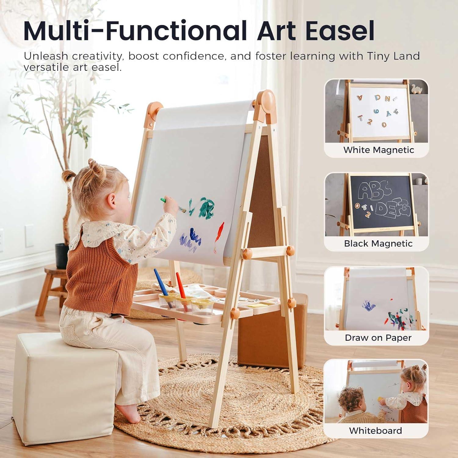 imageTiny Land Easel for Kids DoubleSided Magnetic Easel Adjustable Wooden Kids Art Easel with Paper Roll LearningToy for 345678 Years Old Boy amp Girls