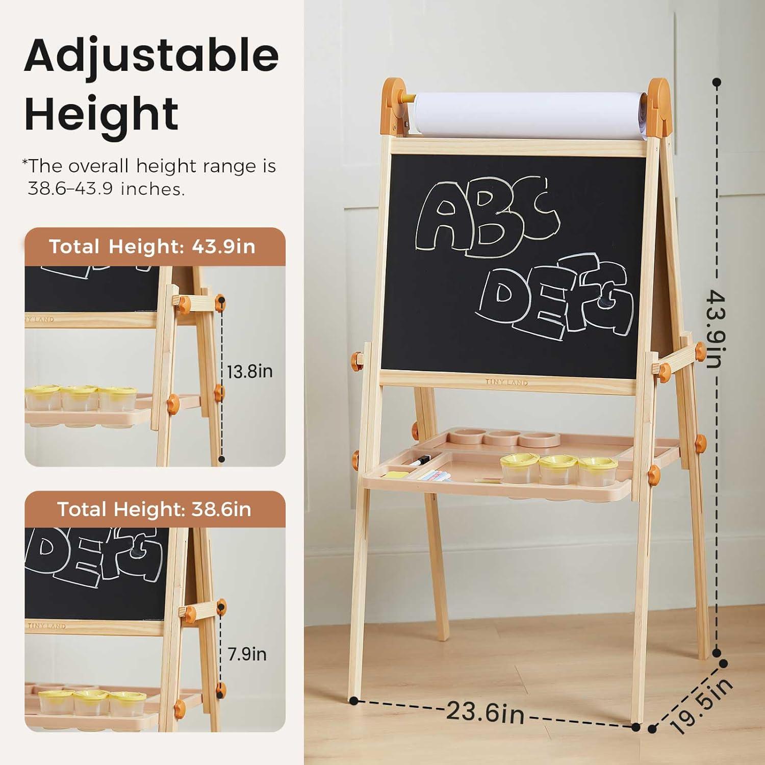 imageTiny Land Easel for Kids DoubleSided Magnetic Easel Adjustable Wooden Kids Art Easel with Paper Roll LearningToy for 345678 Years Old Boy amp Girls