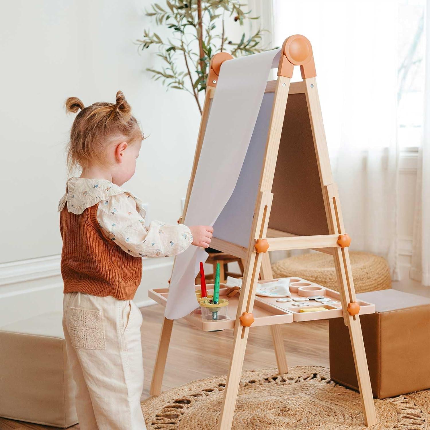 imageTiny Land Easel for Kids DoubleSided Magnetic Easel Adjustable Wooden Kids Art Easel with Paper Roll LearningToy for 345678 Years Old Boy amp Girls