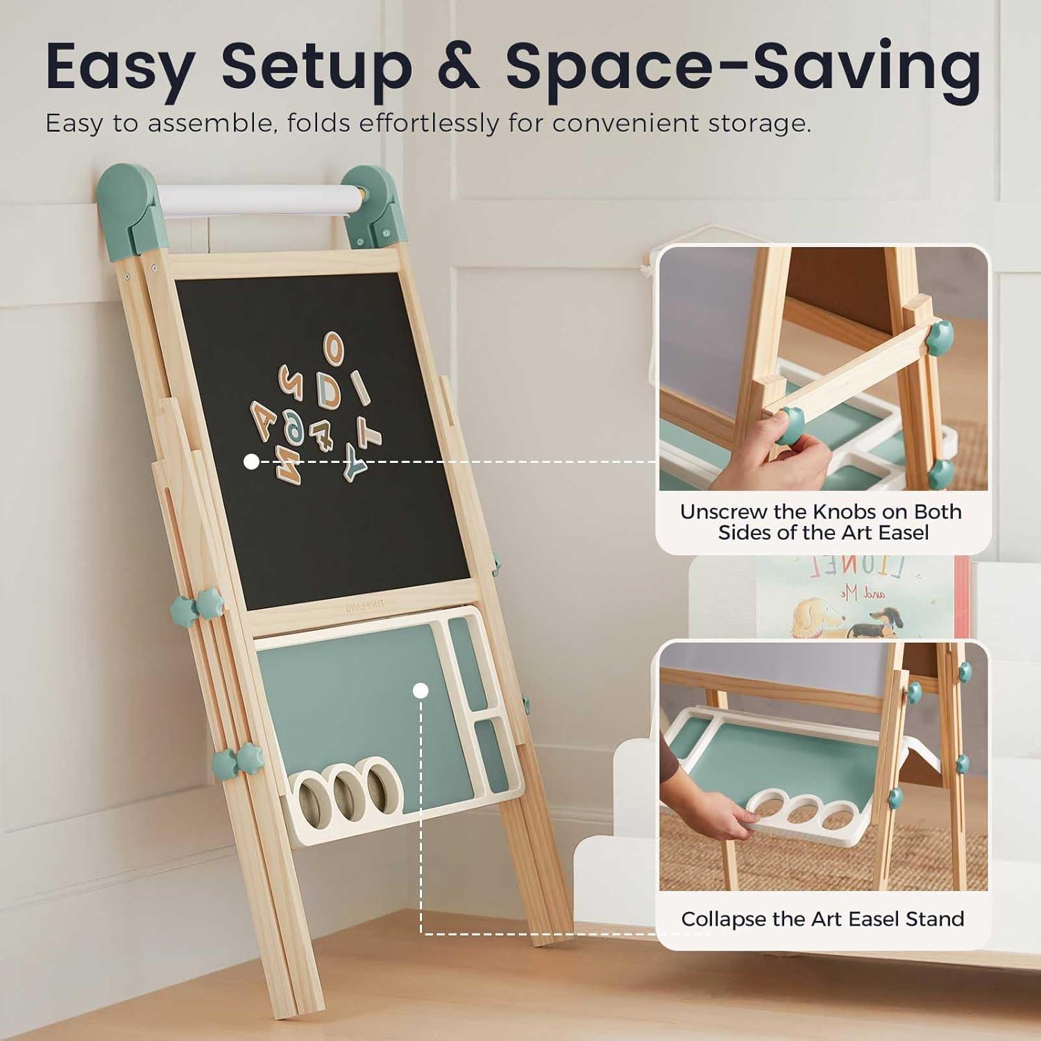 imageTiny Land Easel for Kids DoubleSided Magnetic Easel with Drawing Accessories Adjustable Wooden Kids Art Easel with Paper Roll LearningToy for 345678 Years Old Boy amp Girls GreenGreen