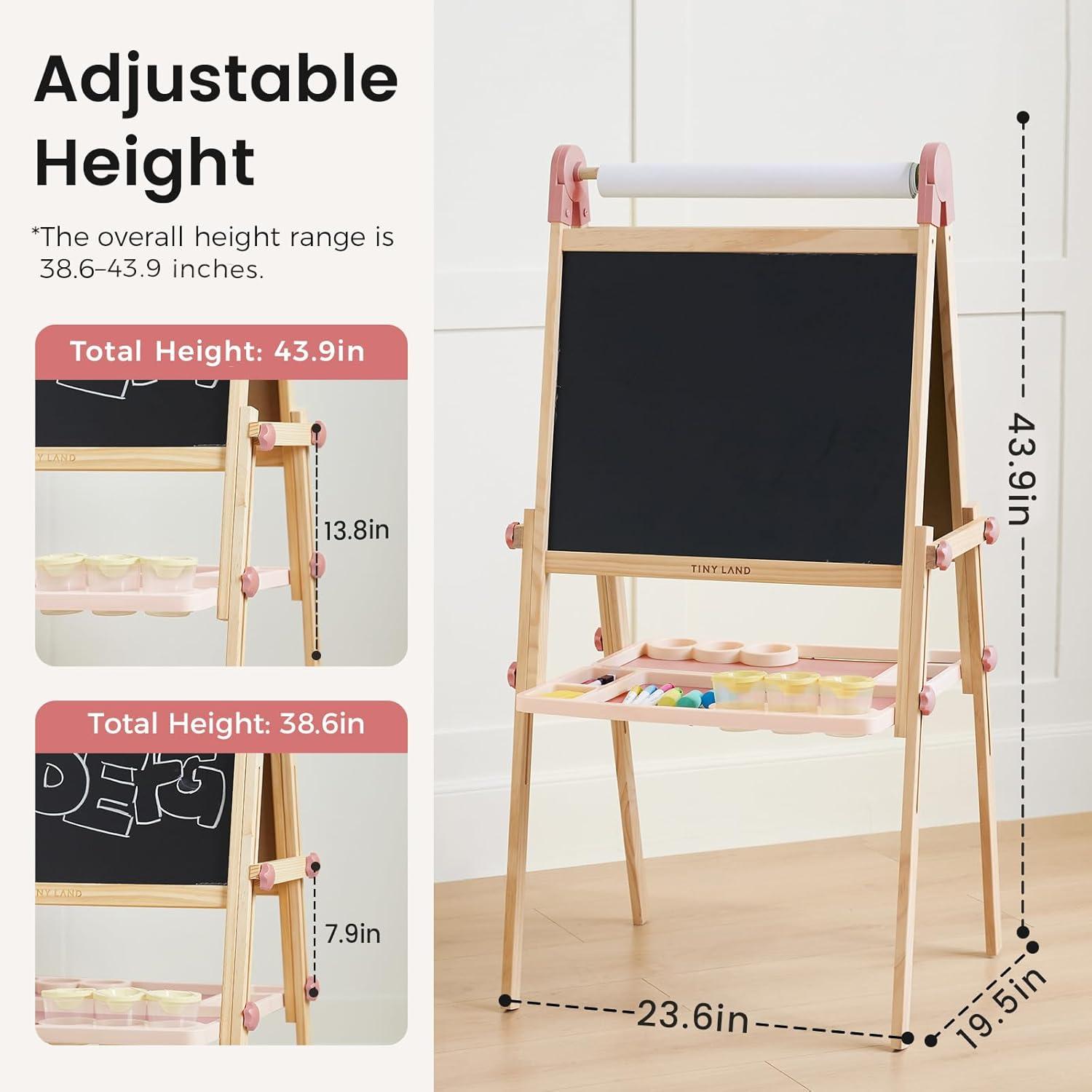 imageTiny Land Easel for Kids DoubleSided Magnetic Easel with Drawing Accessories Adjustable Wooden Kids Art Easel with Paper Roll LearningToy for 345678 Years Old Boy amp Girls GreenPink