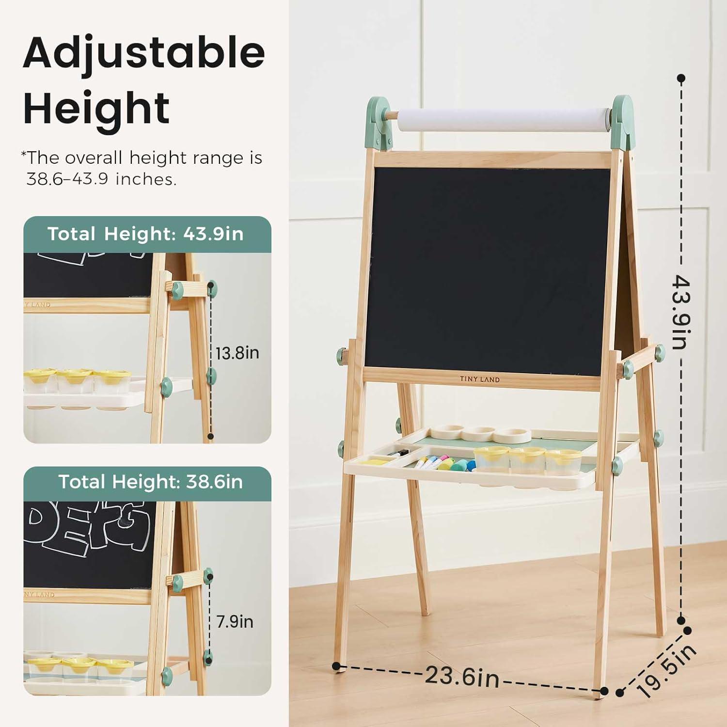 imageTiny Land Easel for Kids DoubleSided Magnetic Easel with Drawing Accessories Adjustable Wooden Kids Art Easel with Paper Roll LearningToy for 345678 Years Old Boy amp Girls GreenGreen