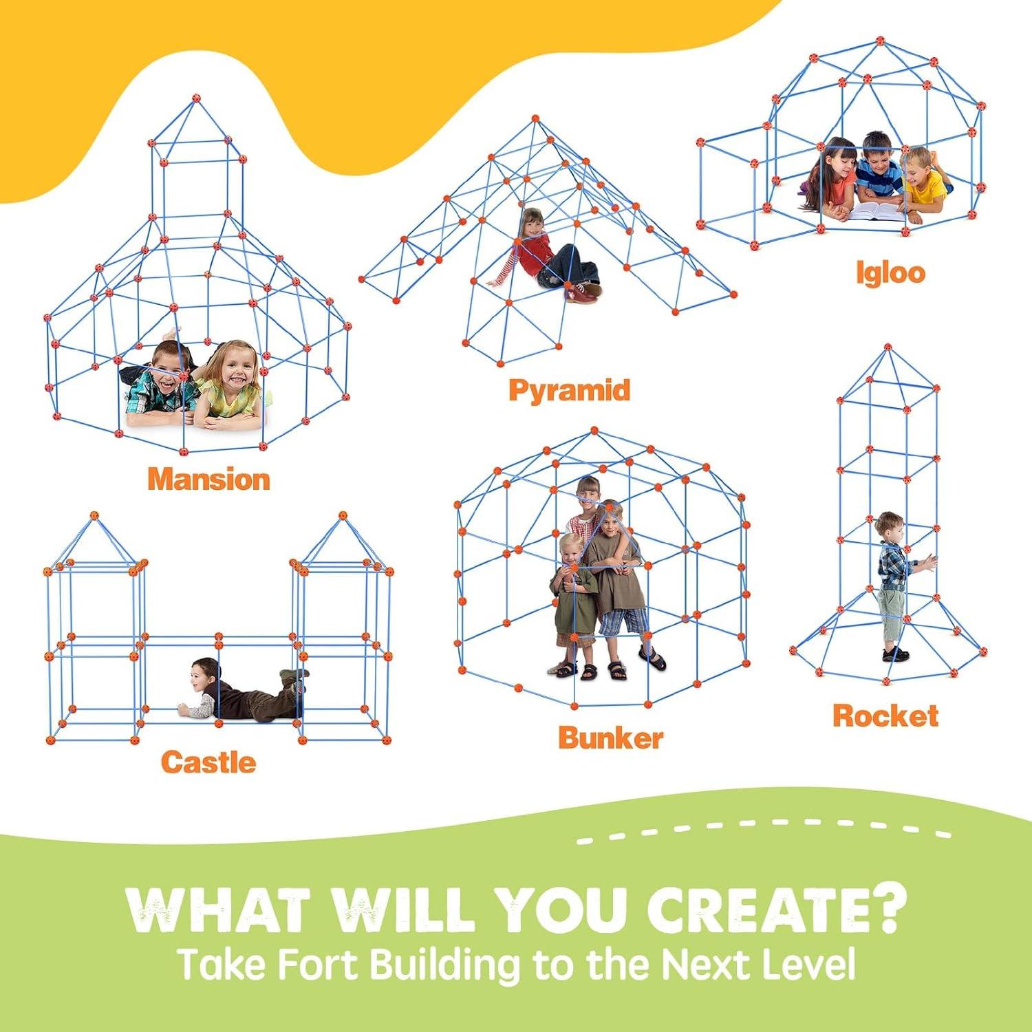 imageTiny Land Fort Building Kit Creative Fort Indoor Outdoor for 512 Years Old Boys and Girls STEM Building Toys with Storage Bag DIY Castles Tunnels with 86 Rods and 44 BallsRedbule