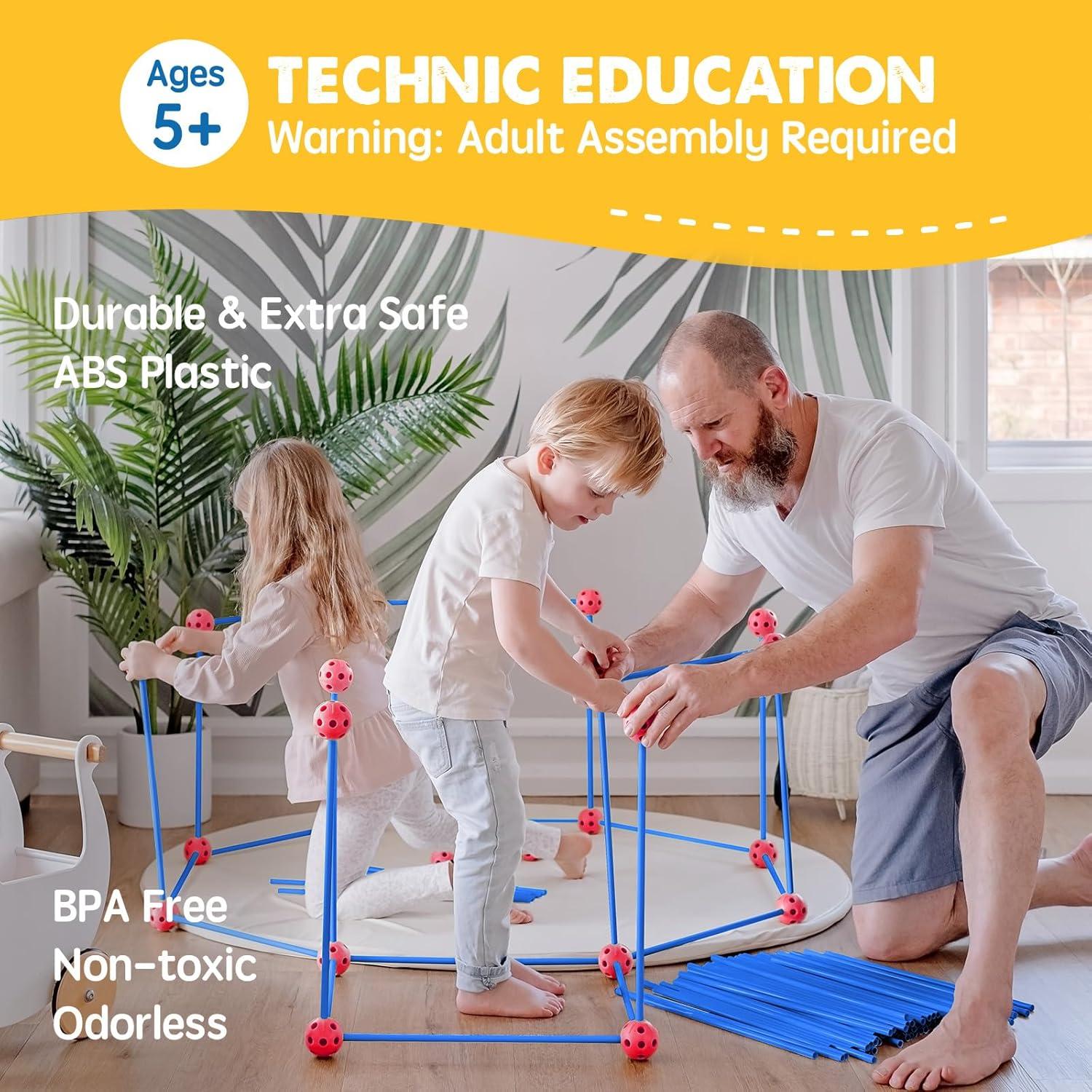 imageTiny Land Fort Building Kit Creative Fort Indoor Outdoor for 512 Years Old Boys and Girls STEM Building Toys with Storage Bag DIY Castles Tunnels with 86 Rods and 44 BallsRedbule