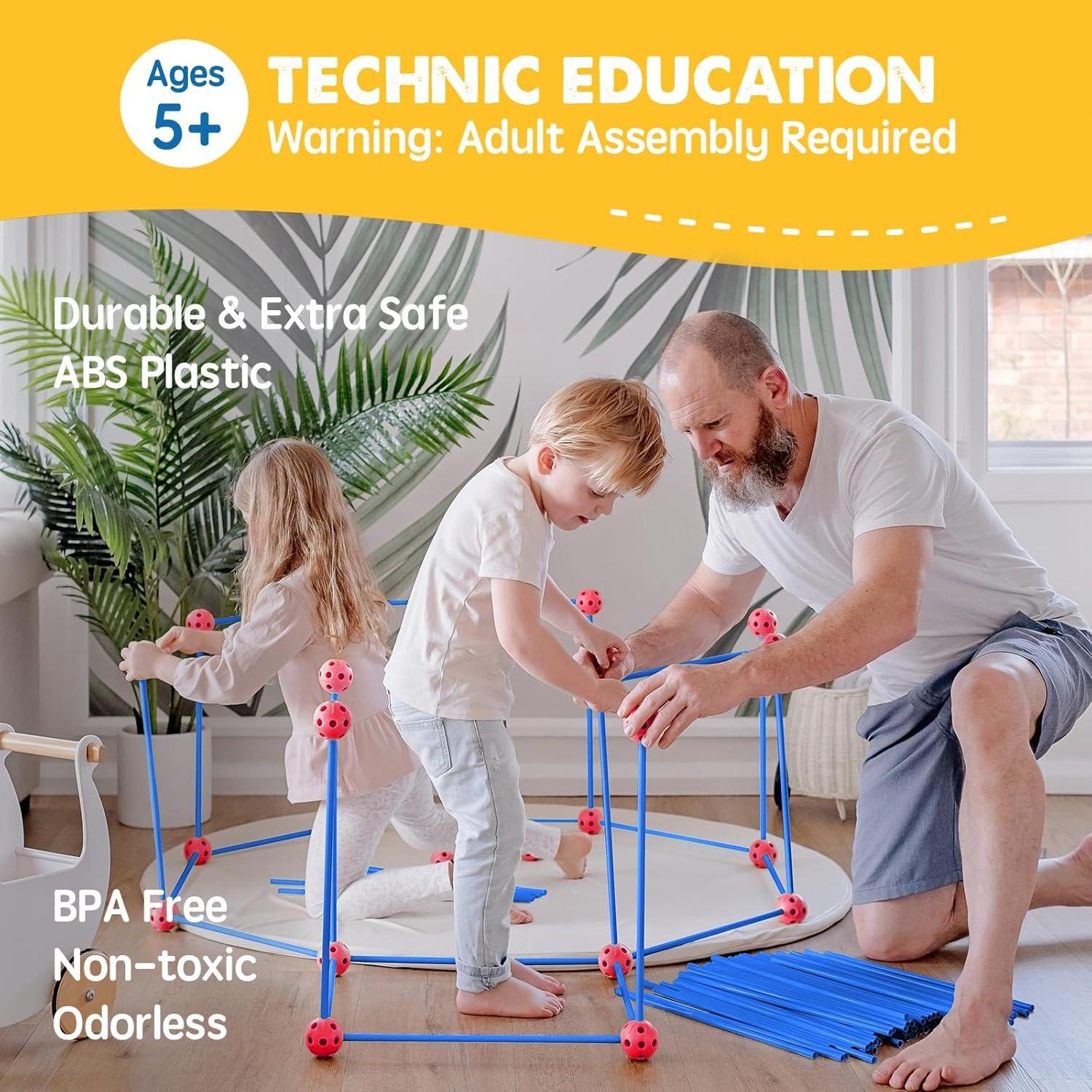 imageTiny Land Fort Building Kit Creative Fort Indoor Outdoor for 512 Years Old Boys and Girls STEM Building Toys with Storage Bag DIY Castles Tunnels with 86 Rods and 44 BallsRedbule
