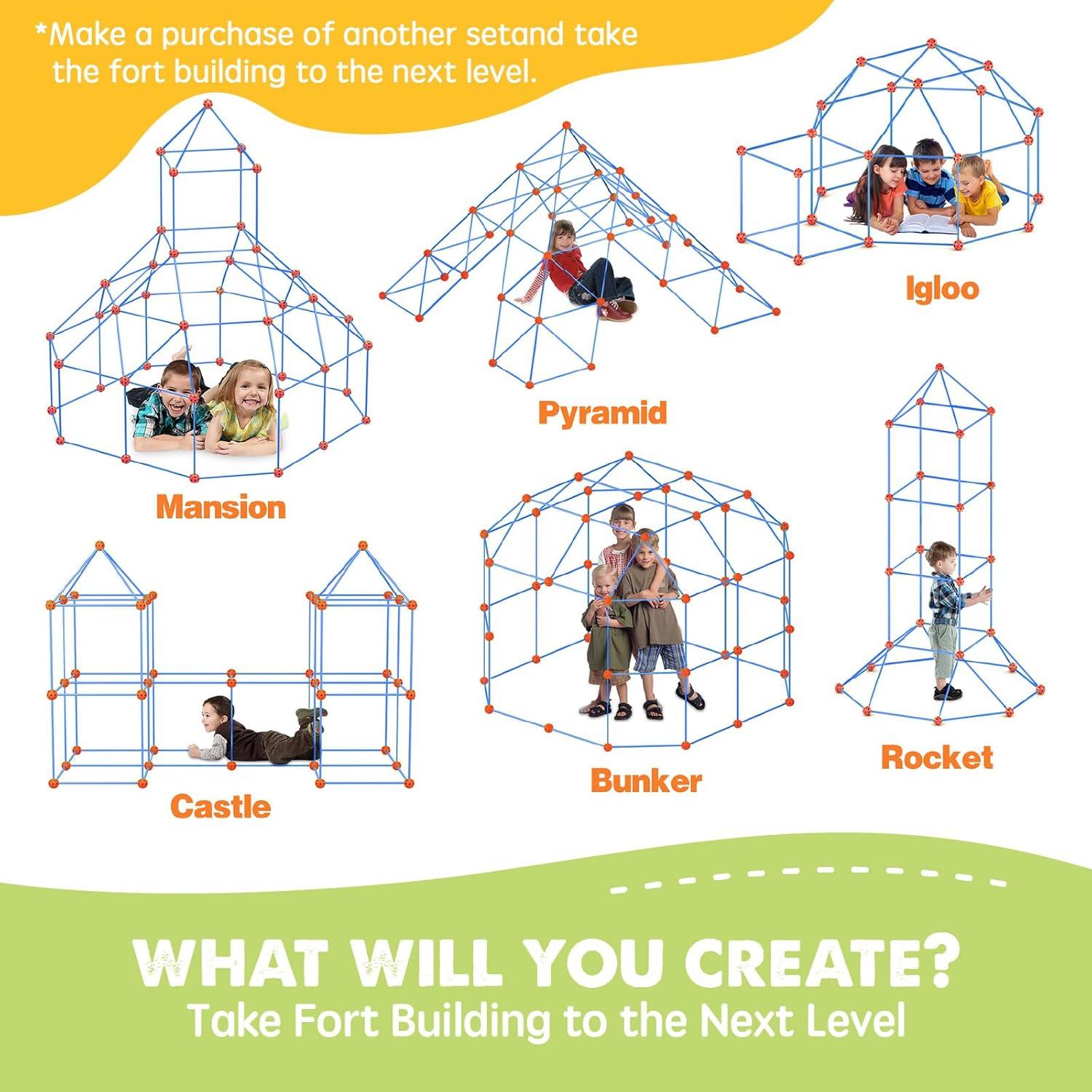 imageTiny Land Fort Building Kit Creative Fort Indoor Outdoor for 512 Years Old Boys and Girls STEM Building Toys with Storage Bag DIY Castles Tunnels with 86 Rods and 44 BallsRedbule
