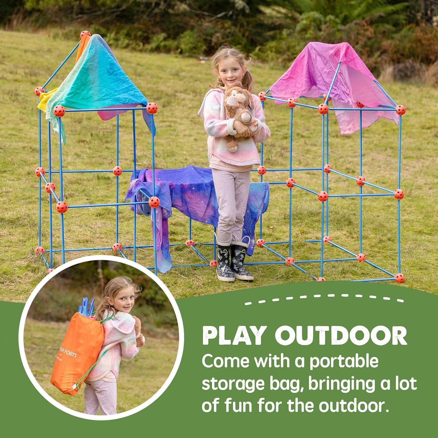 imageTiny Land Fort Building Kit Creative Fort Indoor Outdoor for 512 Years Old Boys and Girls STEM Building Toys with Storage Bag DIY Castles Tunnels with 86 Rods and 44 BallsRedbule
