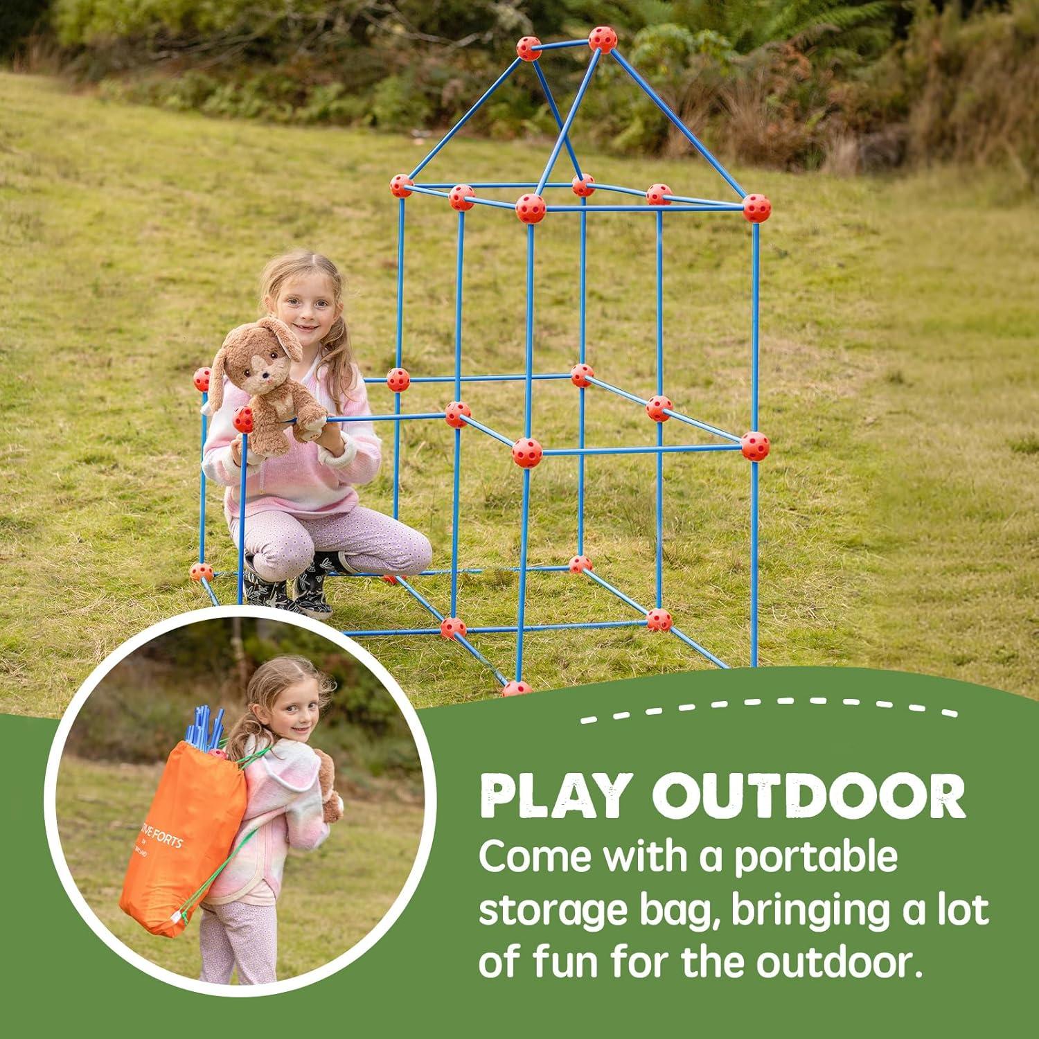 imageTiny Land Fort Building Kit Creative Fort Indoor Outdoor for 512 Years Old Boys and Girls STEM Building Toys with Storage Bag DIY Castles Tunnels with 86 Rods and 44 BallsRedbule