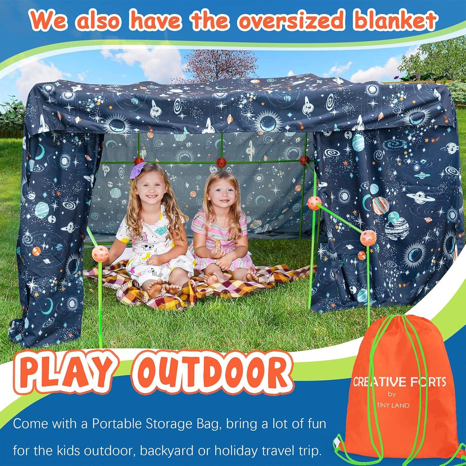 imageTiny Land Fort Building Kit Creative Fort Indoor Outdoor for 512 Years Old Boys and Girls STEM Building Toys with Storage Bag DIY Castles Tunnels with 86 Rods and 44 BallsOrangegreen
