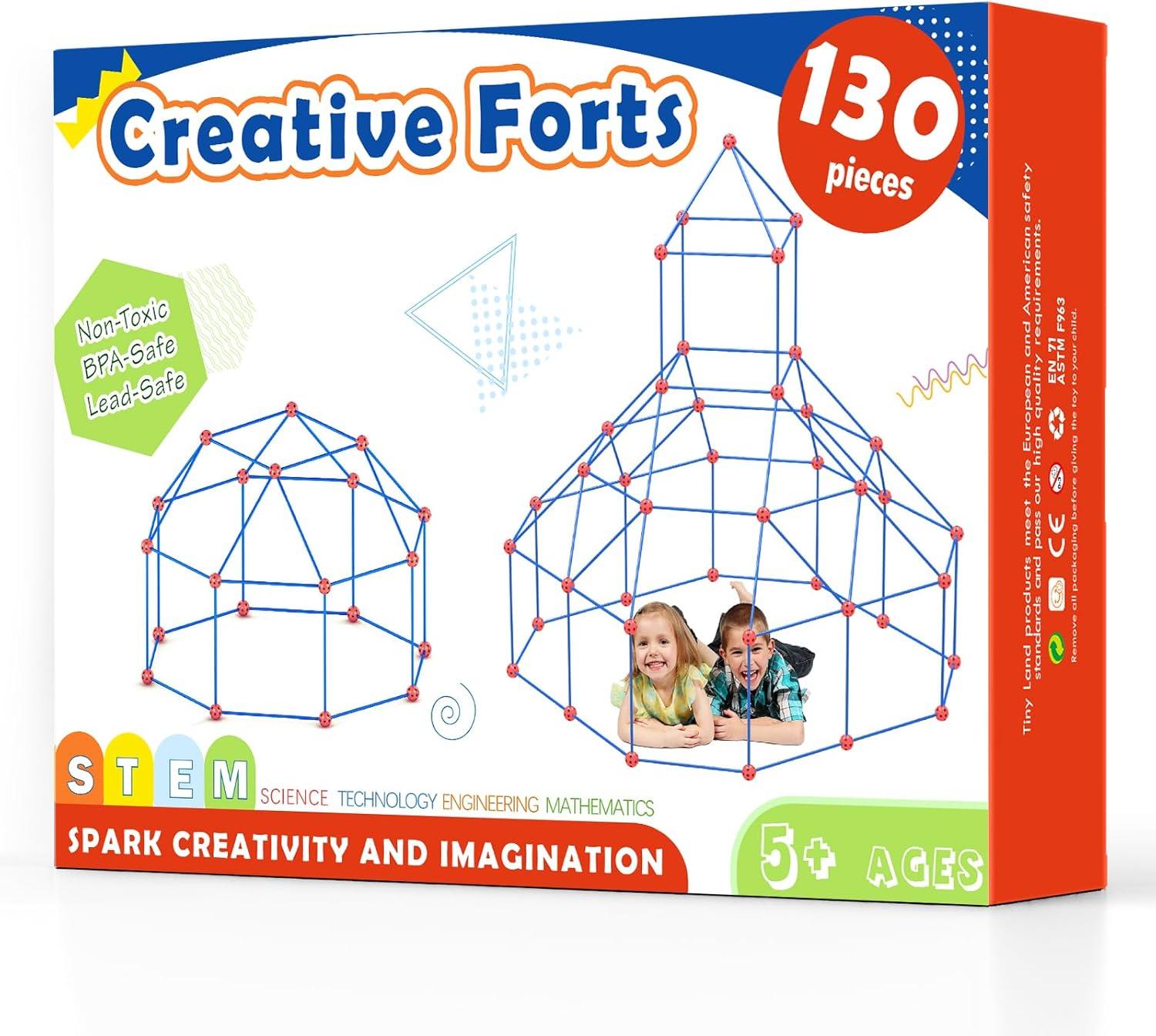 imageTiny Land Fort Building Kit Creative Fort Indoor Outdoor for 512 Years Old Boys and Girls STEM Building Toys with Storage Bag DIY Castles Tunnels with 86 Rods and 44 BallsRedbule
