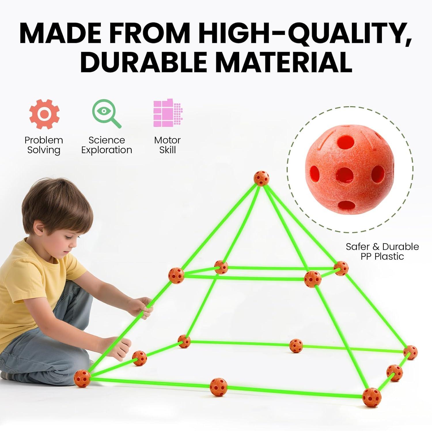 imageTiny Land Glow Fort Building Kit for Kids Creative Fort Indoor amp Outdoor Construction Toys with 86 Rods and 44 Balls for 512 Year Old Boys amp Girls STEM Building Toy Gifts with Storage Bag