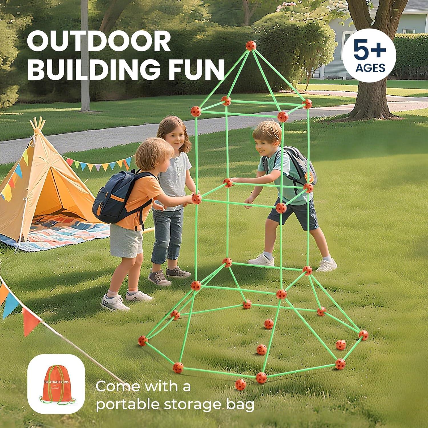 imageTiny Land Glow Fort Building Kit for Kids Creative Fort Indoor amp Outdoor Construction Toys with 86 Rods and 44 Balls for 512 Year Old Boys amp Girls STEM Building Toy Gifts with Storage Bag