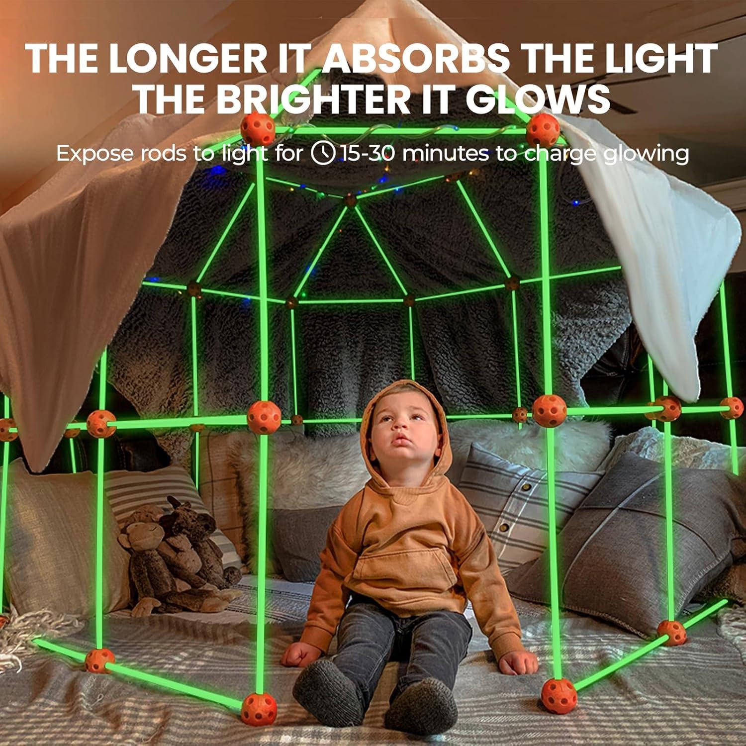 imageTiny Land Glow Fort Building Kit for Kids Creative Fort Indoor amp Outdoor Construction Toys with 86 Rods and 44 Balls for 512 Year Old Boys amp Girls STEM Building Toy Gifts with Storage Bag