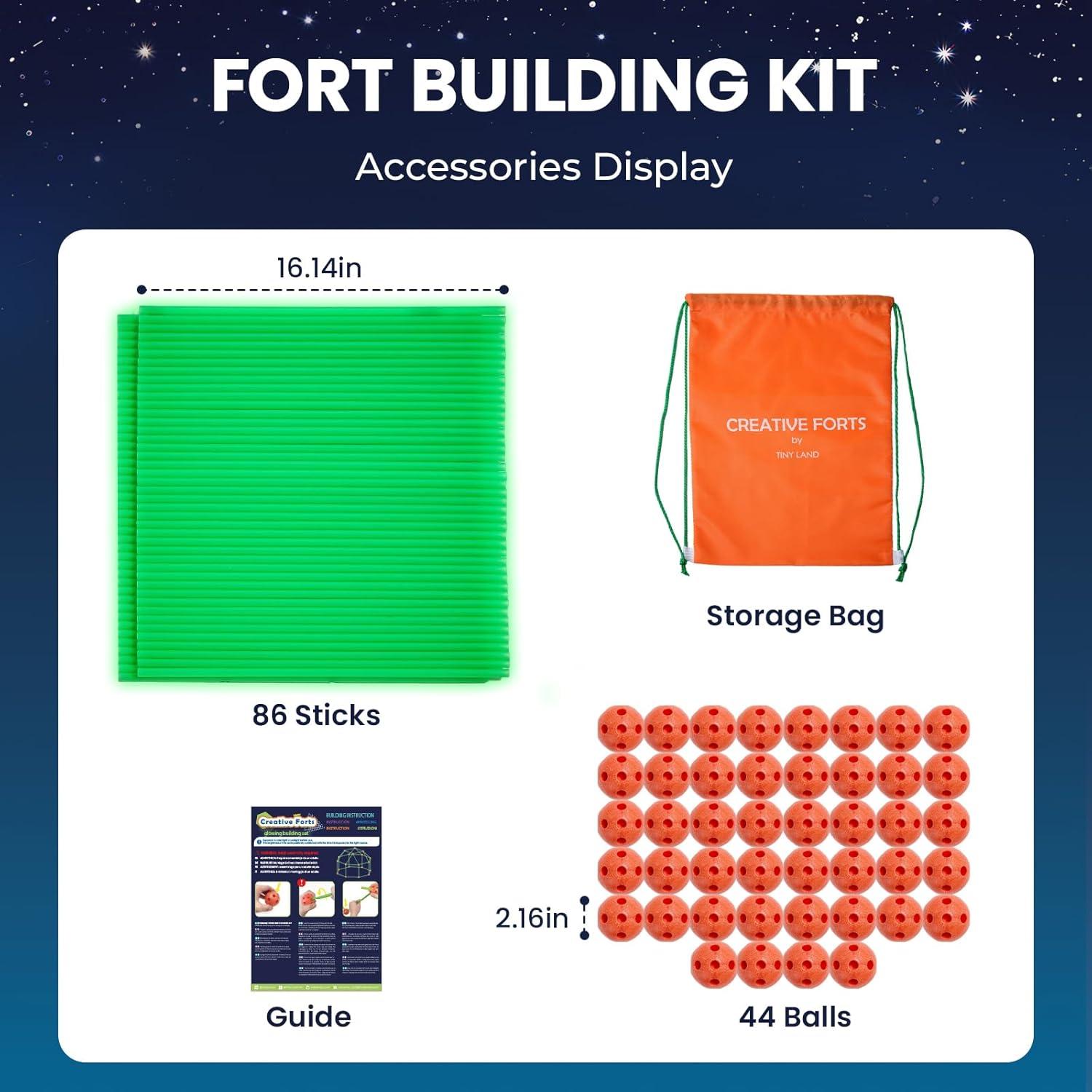 imageTiny Land Glow Fort Building Kit for Kids Creative Fort Indoor amp Outdoor Construction Toys with 86 Rods and 44 Balls for 512 Year Old Boys amp Girls STEM Building Toy Gifts with Storage Bag