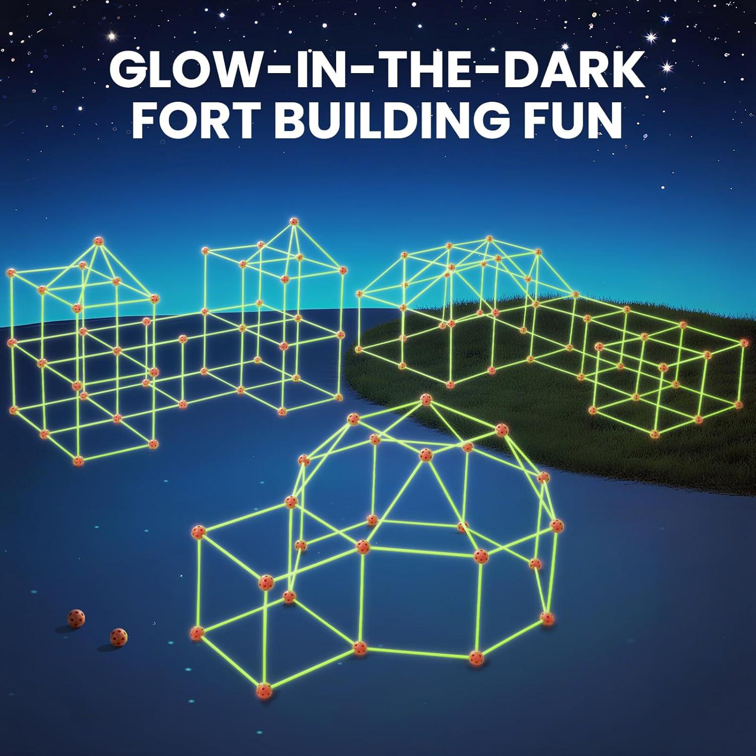 imageTiny Land Glow Fort Building Kit for Kids Creative Fort Indoor amp Outdoor Construction Toys with 86 Rods and 44 Balls for 512 Year Old Boys amp Girls STEM Building Toy Gifts with Storage Bag