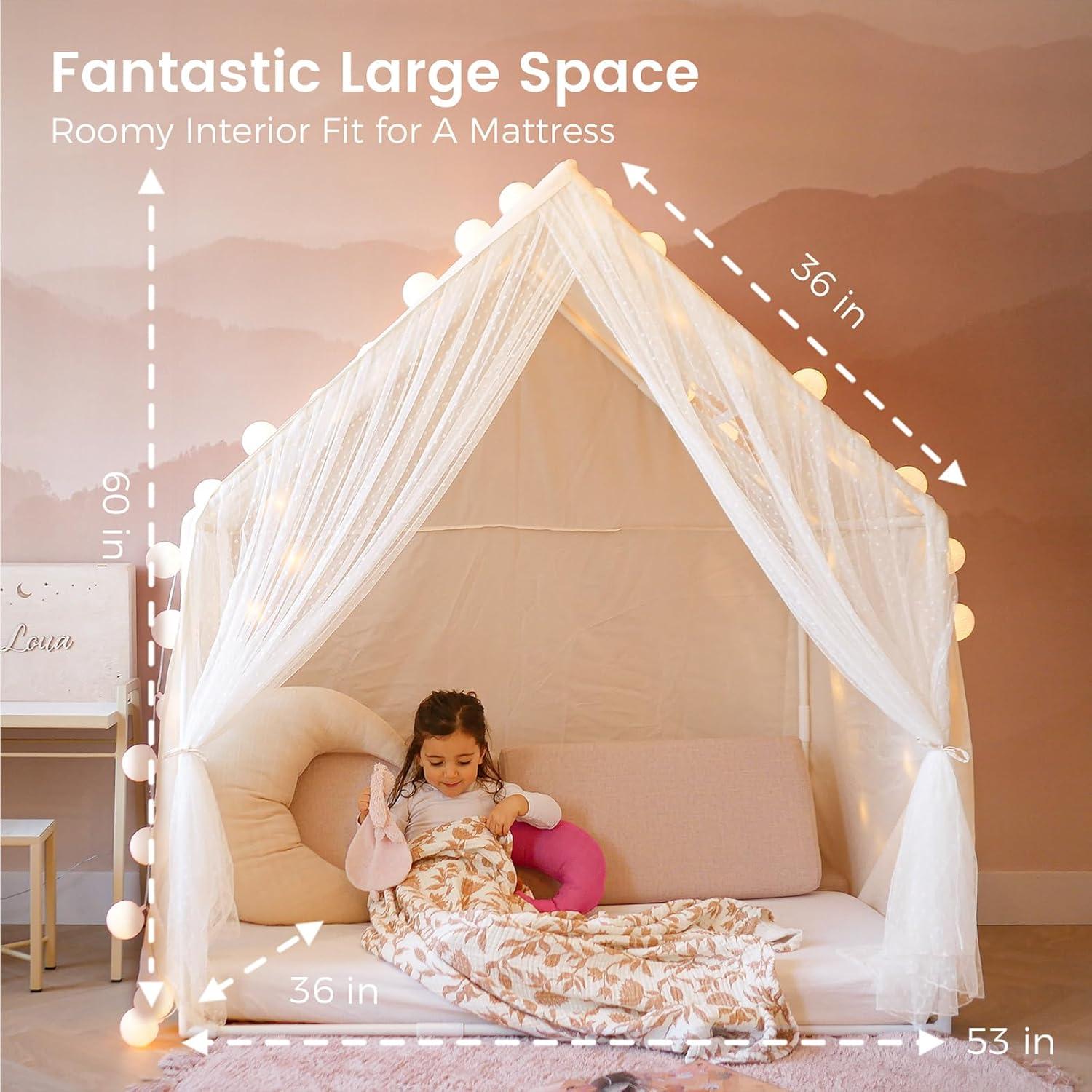 imageTiny Land Kids Play Tent Kids Tent for Girls and Boys Indoor Playhouse for Toddlers Large Play House Reading Nook Lace Play TentWarm Cream