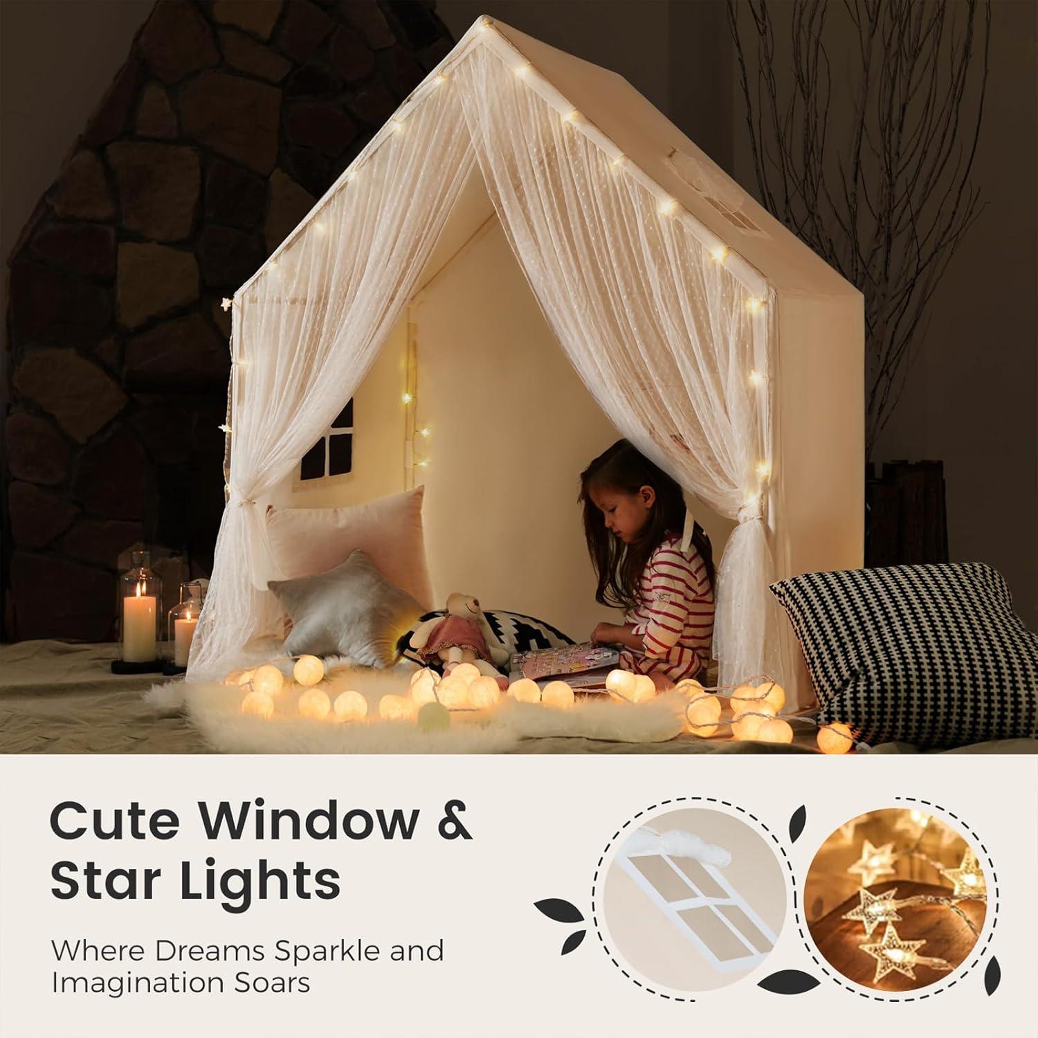 imageTiny Land Kids Play Tent Kids Tent for Girls and Boys Indoor Playhouse for Toddlers Large Play House Reading Nook Lace Play TentWarm Cream