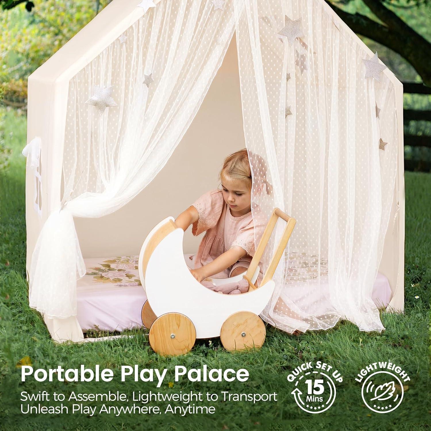 imageTiny Land Kids Play Tent Kids Tent for Girls and Boys Indoor Playhouse for Toddlers Large Play House Reading Nook Lace Play TentWarm Cream