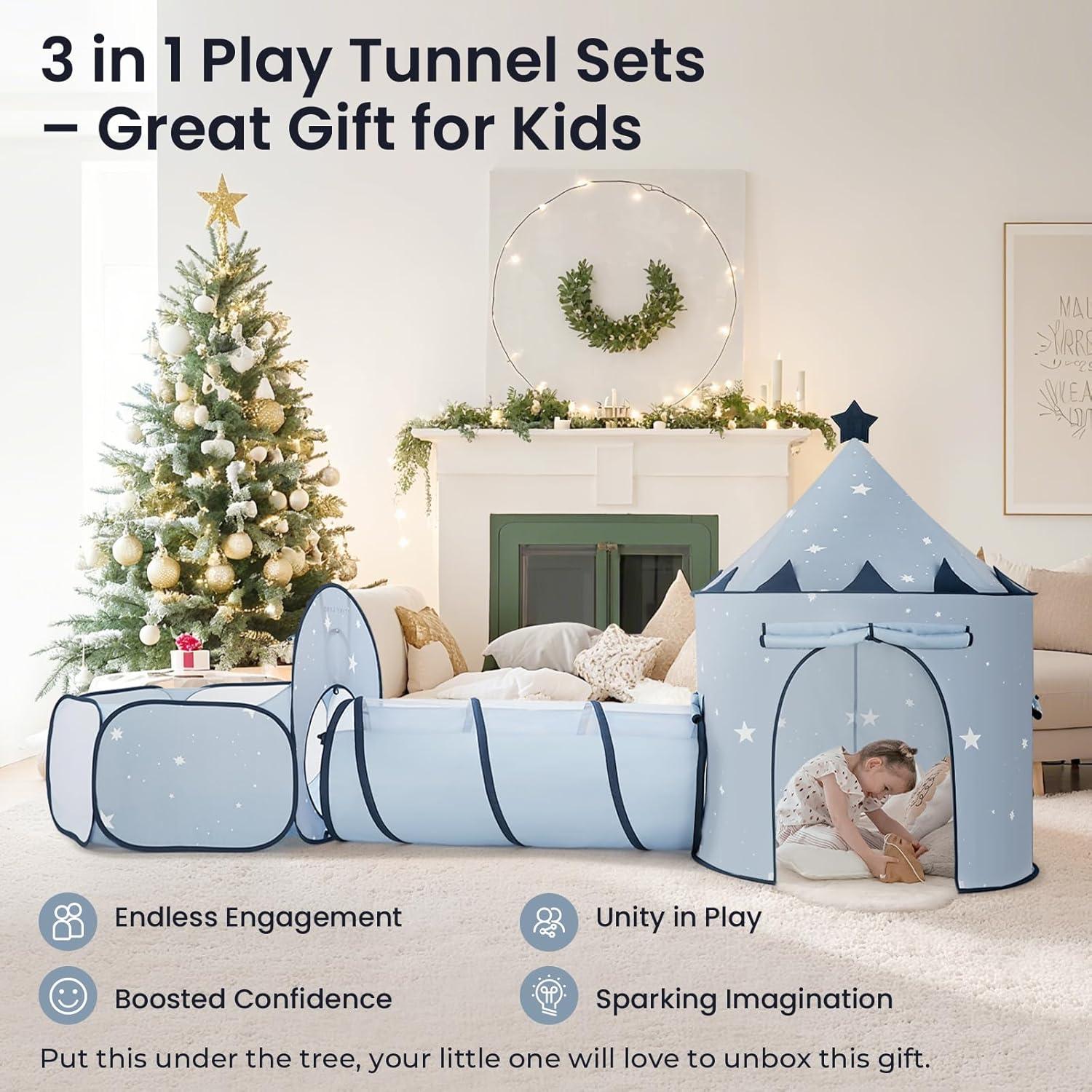 imageTiny Land Kids Play Tent with Tunnel Pop Up Play Tent with Ball Pits for Toddlers Baby Tent with Carry Bag Toddler Tents IndoorBlue