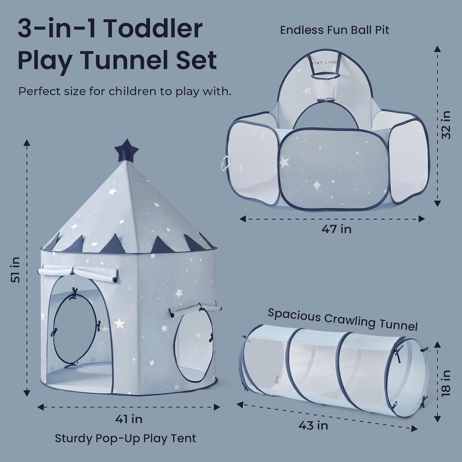imageTiny Land Kids Play Tent with Tunnel Pop Up Play Tent with Ball Pits for Toddlers Baby Tent with Carry Bag Toddler Tents IndoorBlue