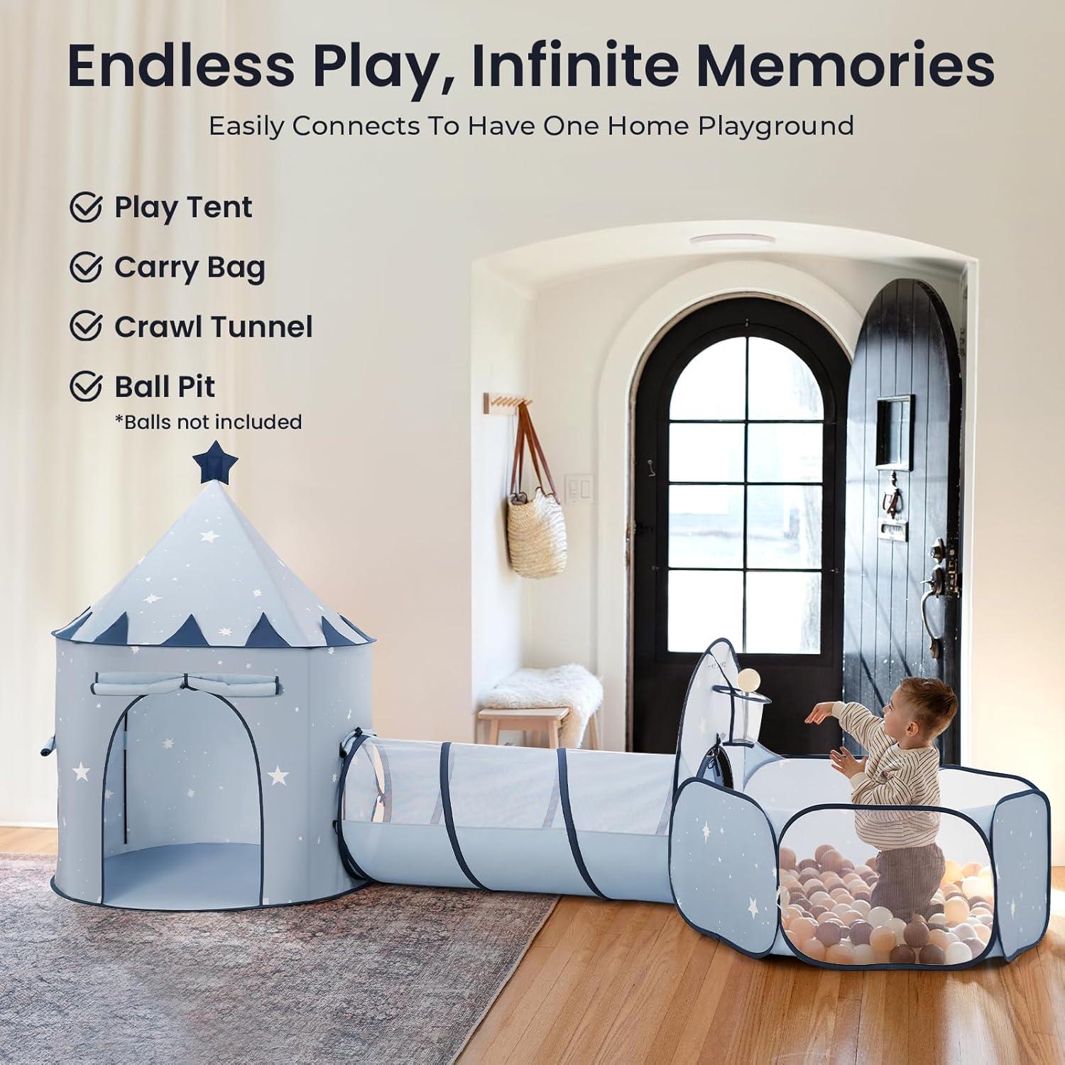 imageTiny Land Kids Play Tent with Tunnel Pop Up Play Tent with Ball Pits for Toddlers Baby Tent with Carry Bag Toddler Tents IndoorBlue