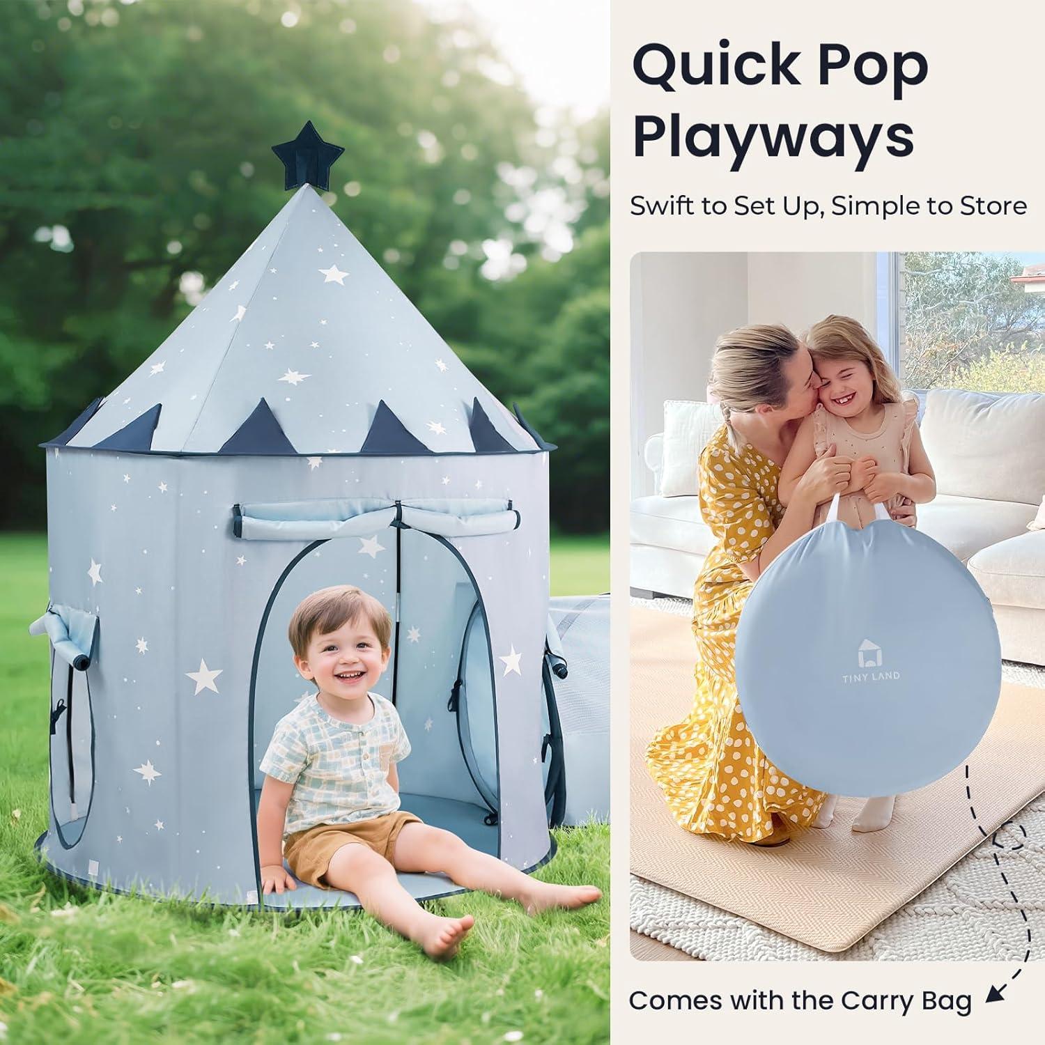imageTiny Land Kids Play Tent with Tunnel Pop Up Play Tent with Ball Pits for Toddlers Baby Tent with Carry Bag Toddler Tents IndoorBlue