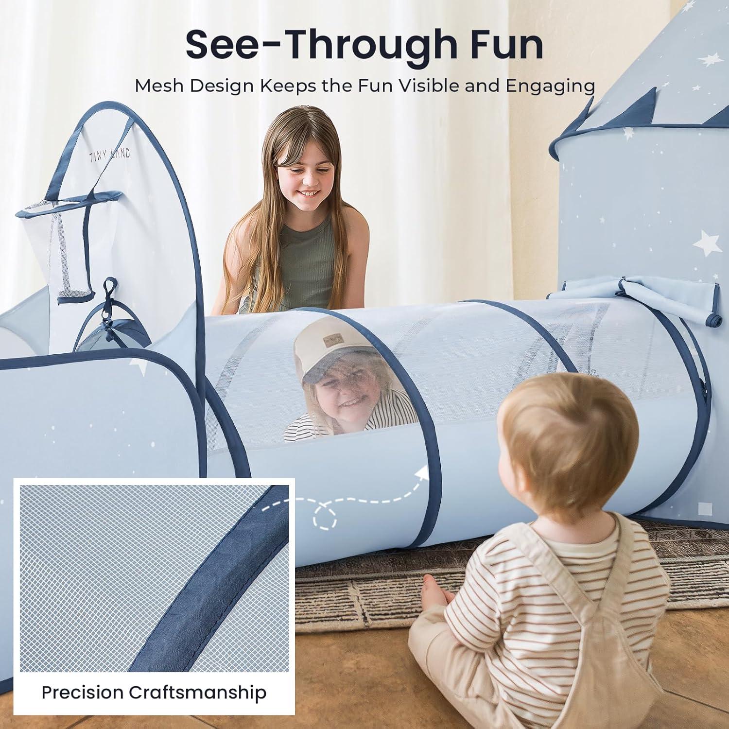 imageTiny Land Kids Play Tent with Tunnel Pop Up Play Tent with Ball Pits for Toddlers Baby Tent with Carry Bag Toddler Tents IndoorBlue