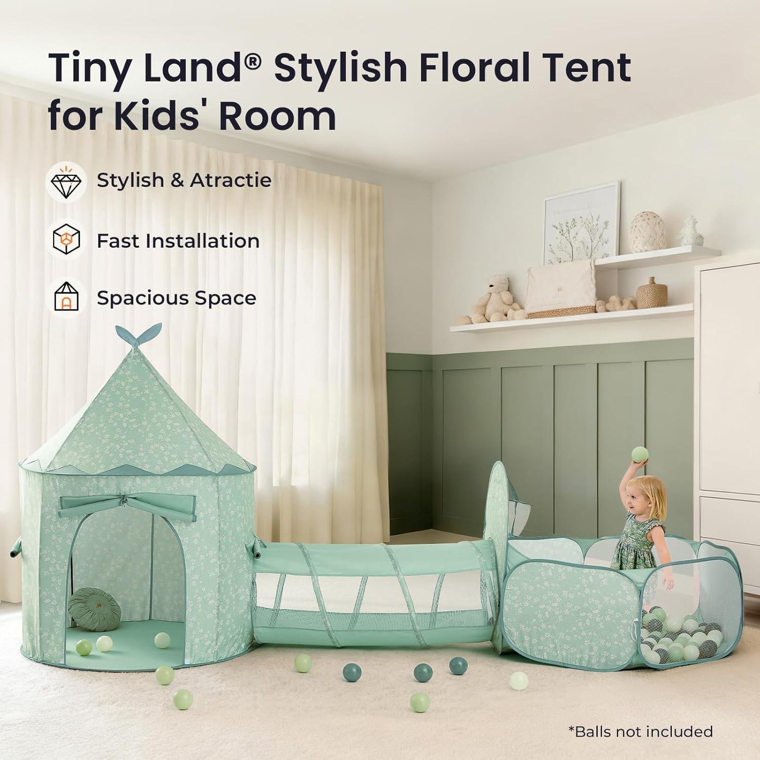 imageTiny Land Kids Play Tent with Tunnel Pop Up Play Tent with Ball Pits for Toddlers Baby Tent with Carry Bag Toddler Tents IndoorGreen
