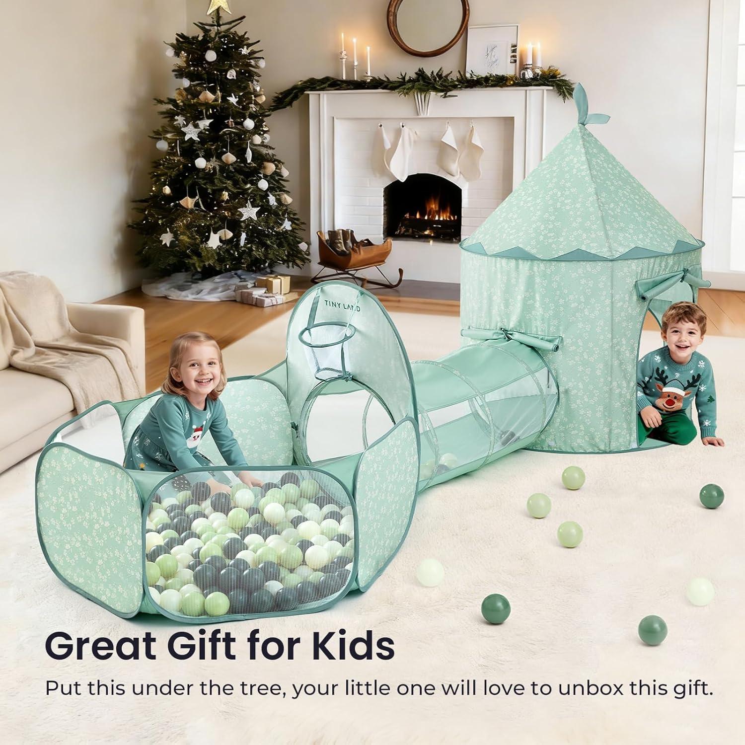 imageTiny Land Kids Play Tent with Tunnel Pop Up Play Tent with Ball Pits for Toddlers Baby Tent with Carry Bag Toddler Tents IndoorGreen