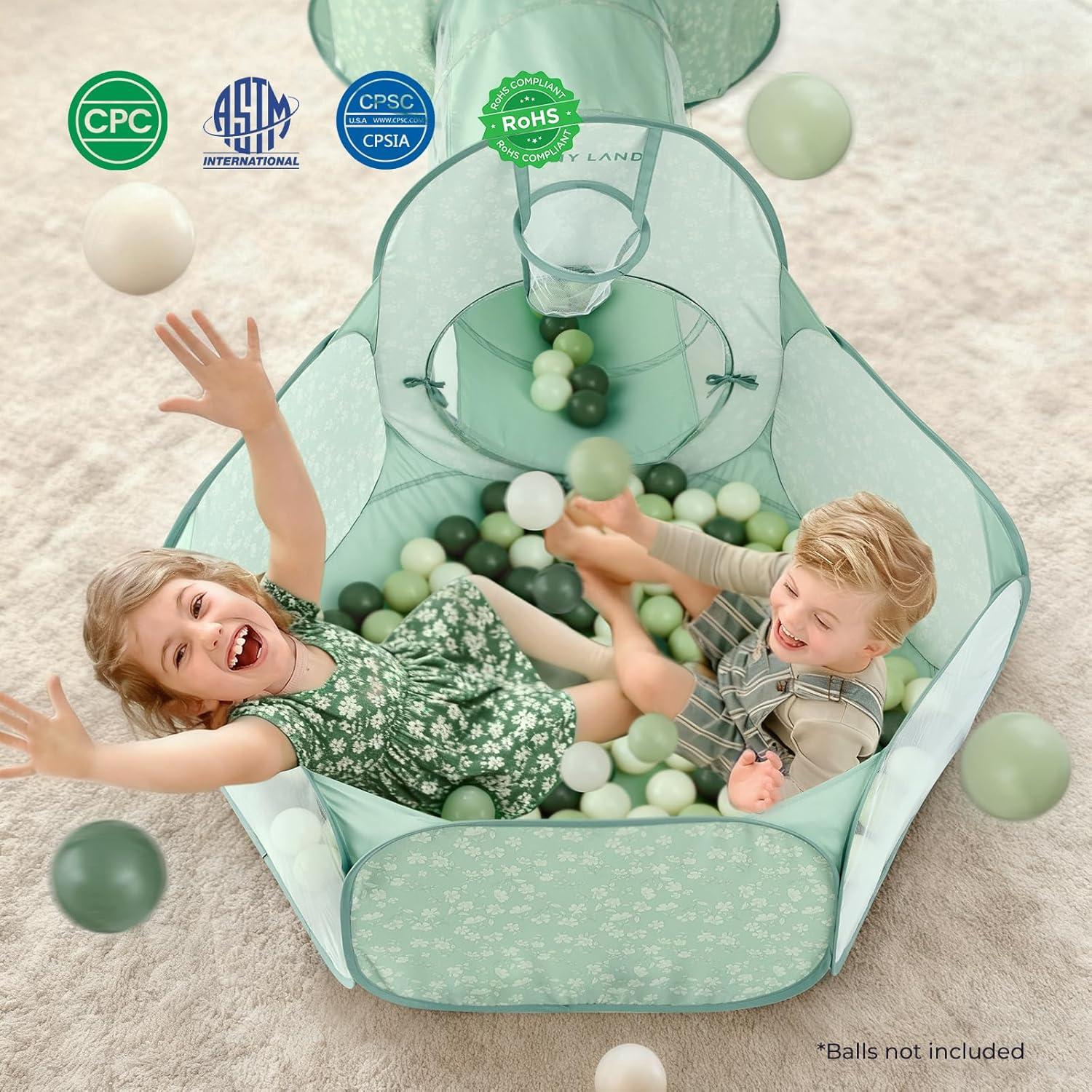 imageTiny Land Kids Play Tent with Tunnel Pop Up Play Tent with Ball Pits for Toddlers Baby Tent with Carry Bag Toddler Tents IndoorGreen