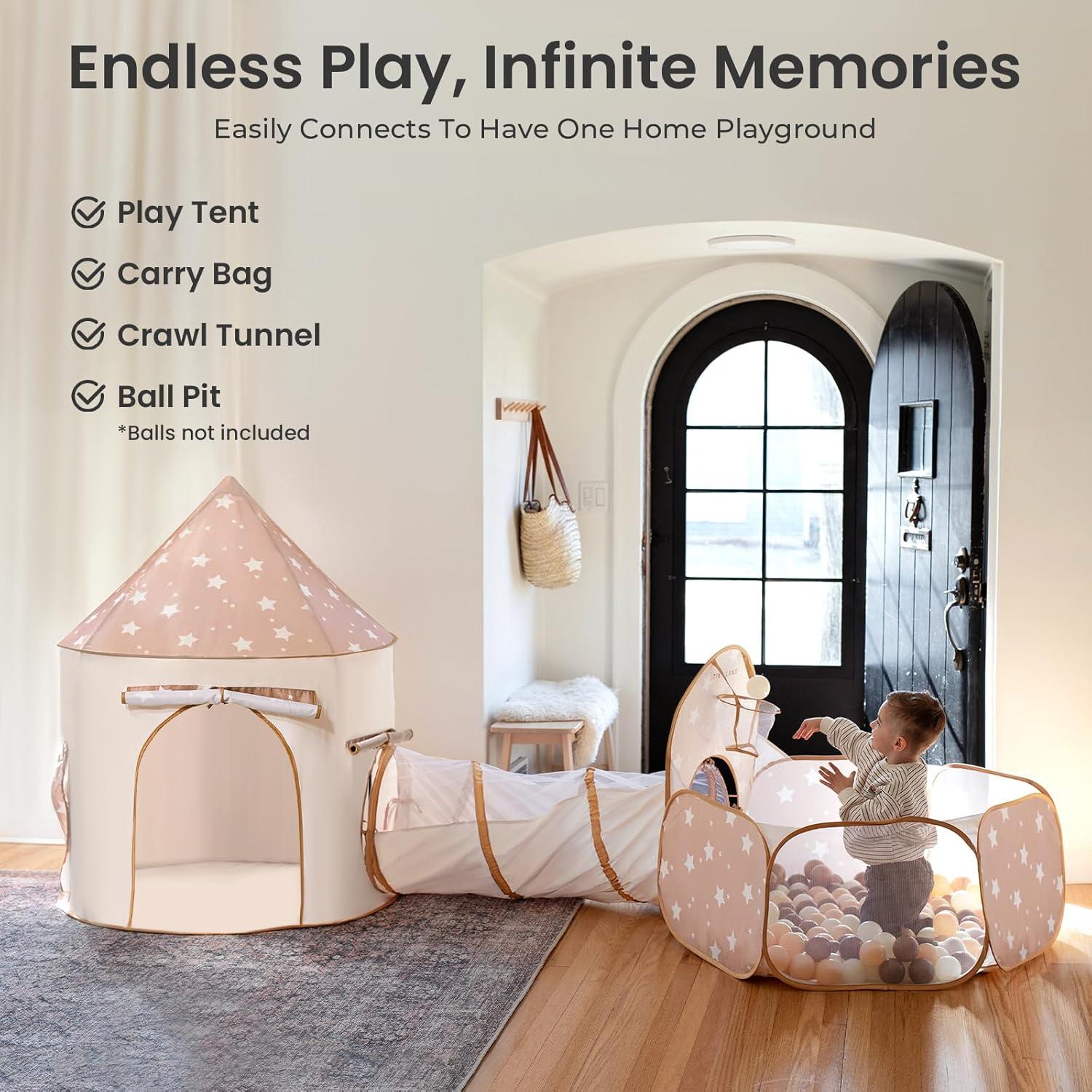 imageTiny Land Kids Play Tent with Tunnel Pop Up Play Tent with Ball Pits for Toddlers Baby Tent with Carry Bag Toddler Tents IndoorKhaki