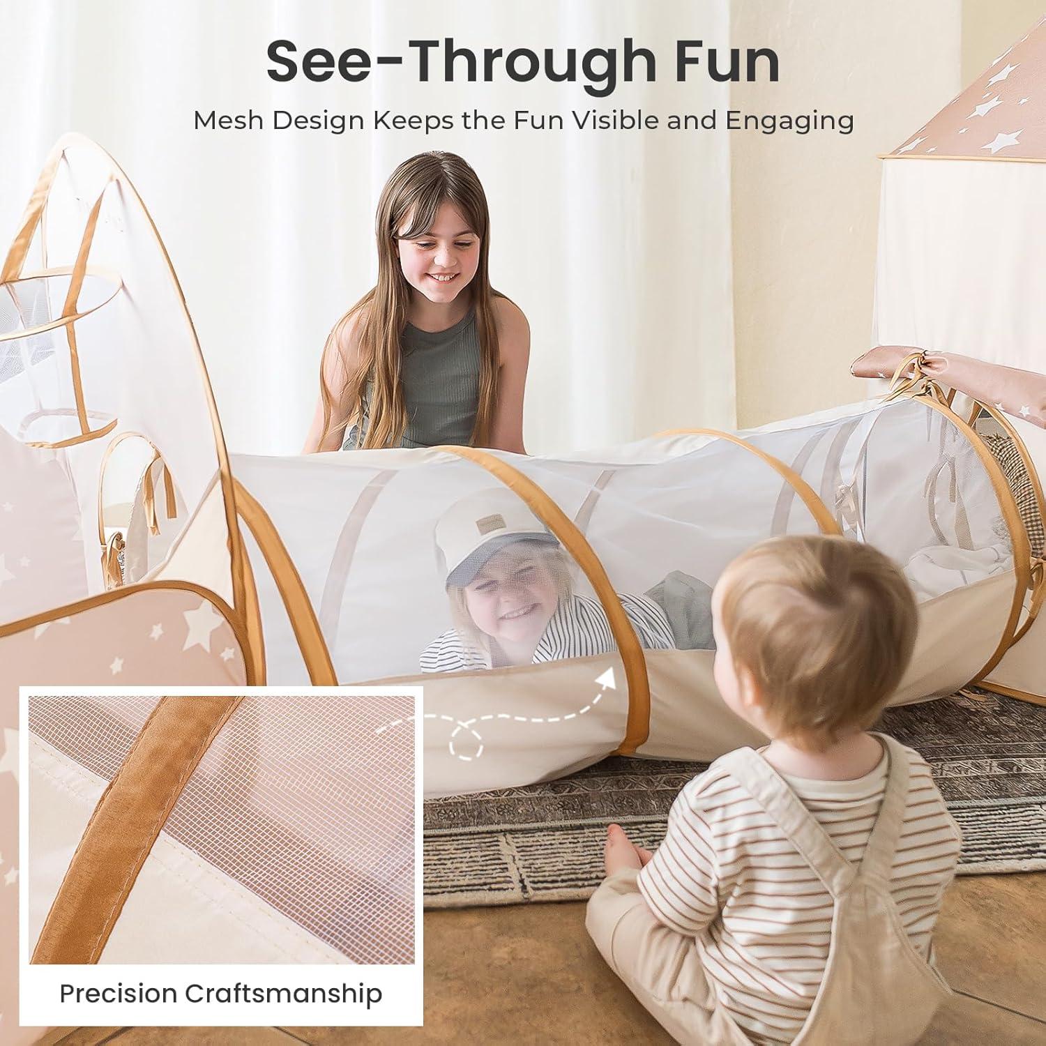 imageTiny Land Kids Play Tent with Tunnel Pop Up Play Tent with Ball Pits for Toddlers Baby Tent with Carry Bag Toddler Tents IndoorKhaki
