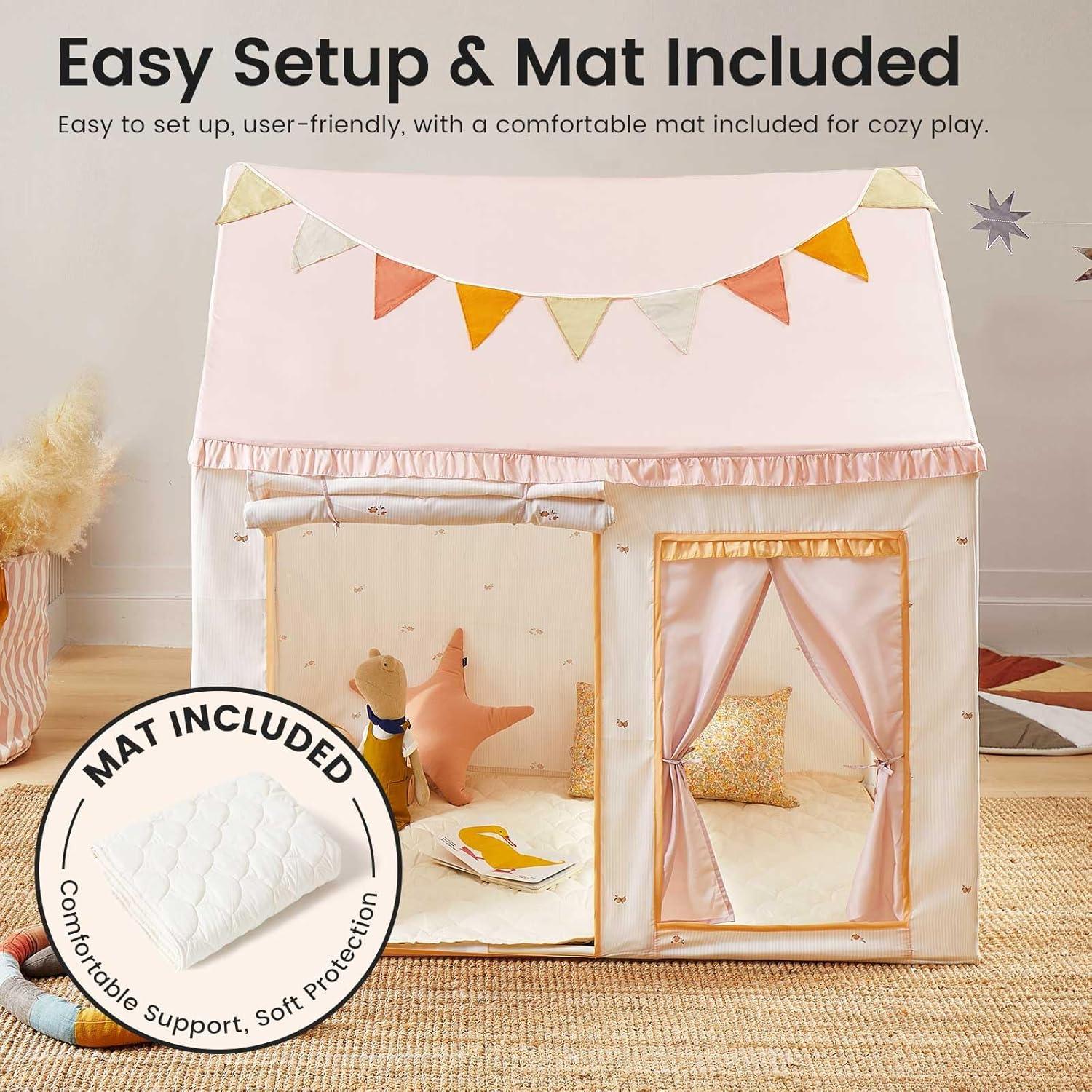 imageTiny Land Kids Tent with Mat Kids Play Tent for Toddlers Playhouse for Kid Indoor Ideal Toy Gift for 3 Girls Play Room FurniturePink and Creamy White
